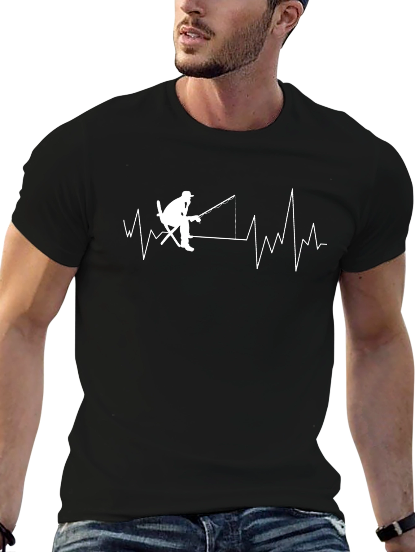 Fisherman Heartbeat T-Shirt - Black