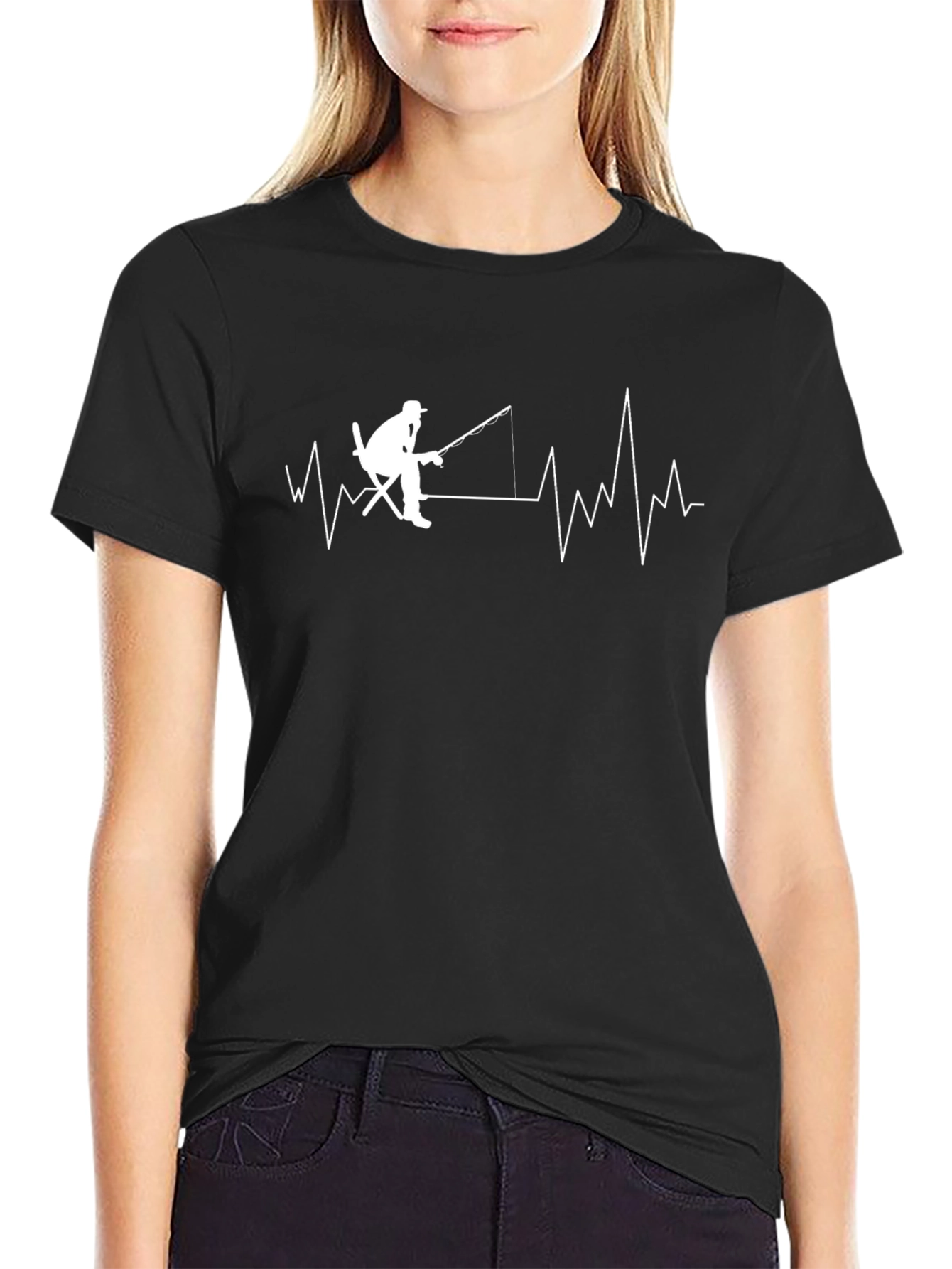 Fisherman Heartbeat T-Shirt - Black