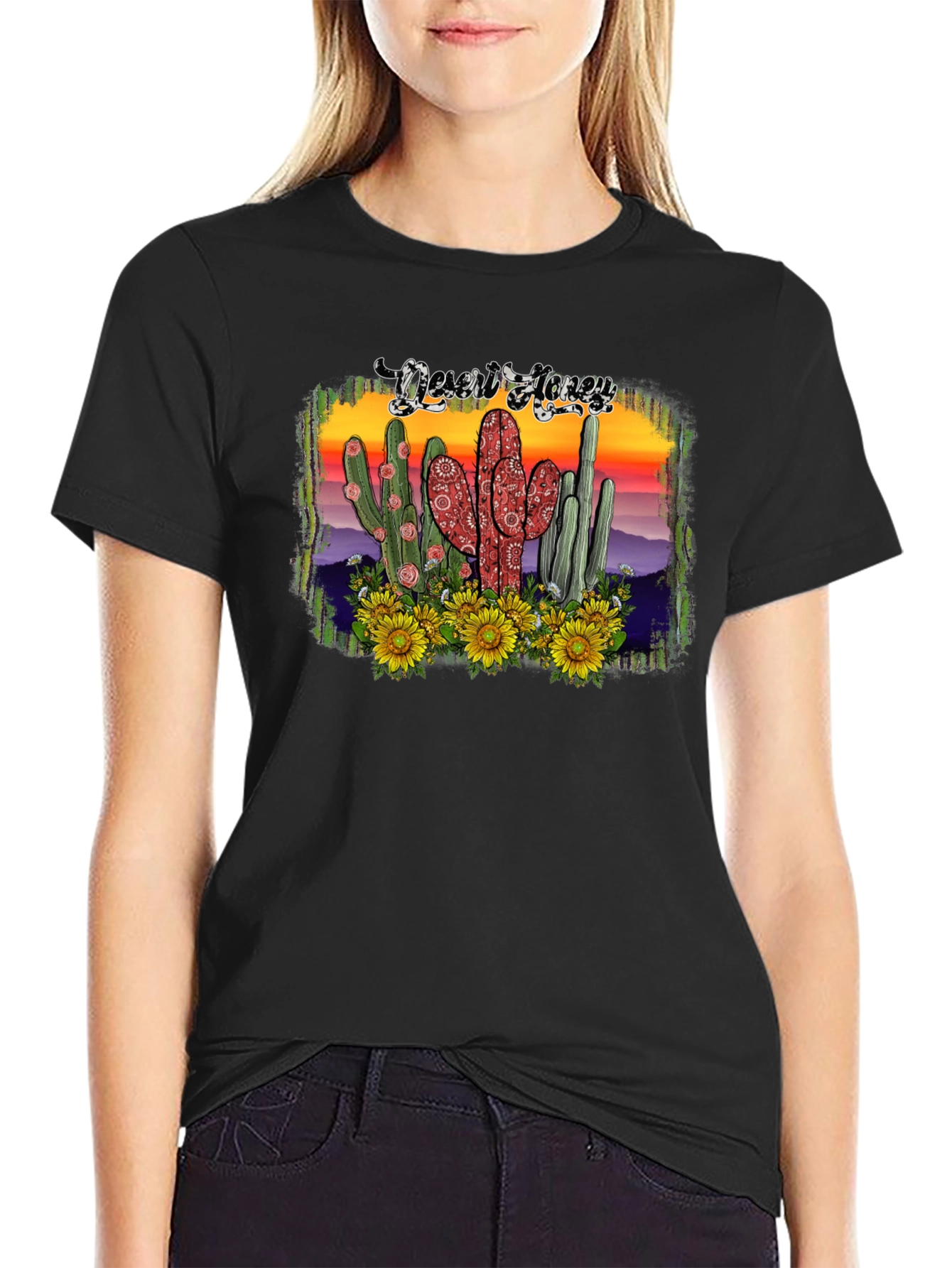 Desert Honey Graphic Tee - Cactus & Sunflowers