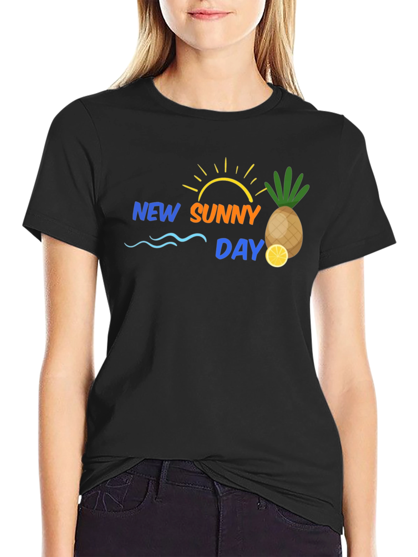 New Sunny Day Black Graphic T-Shirt