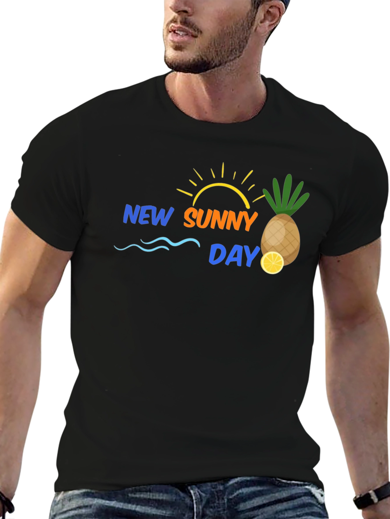New Sunny Day Black Graphic T-Shirt