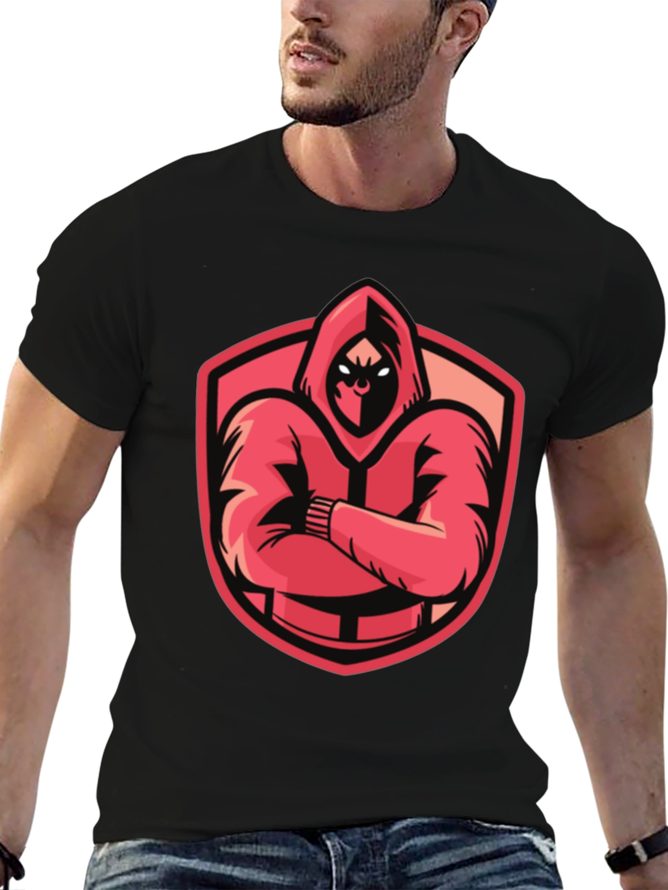 Hooded Figure Graphic Tee - Black