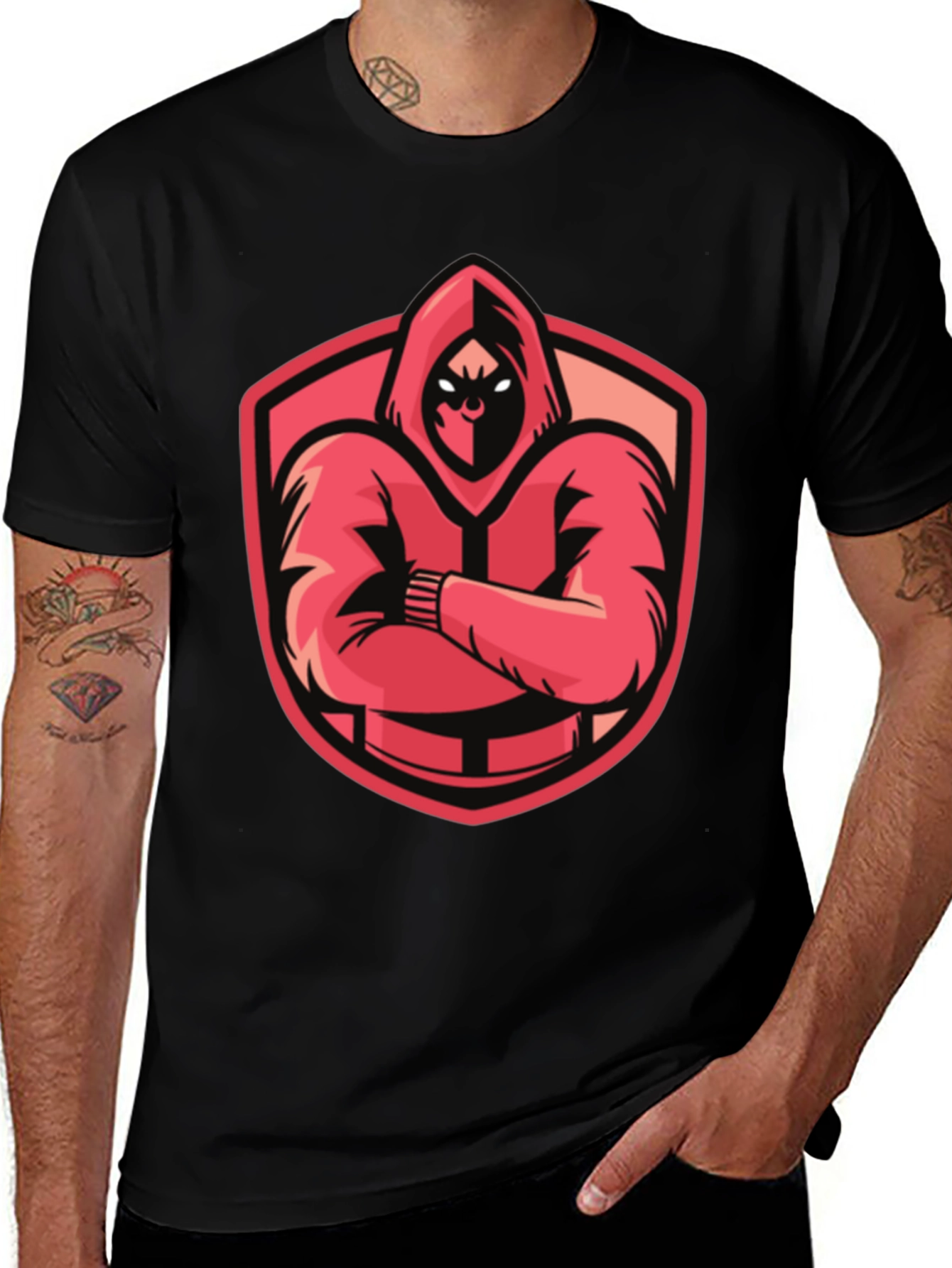 Hooded Figure Graphic Tee - Black