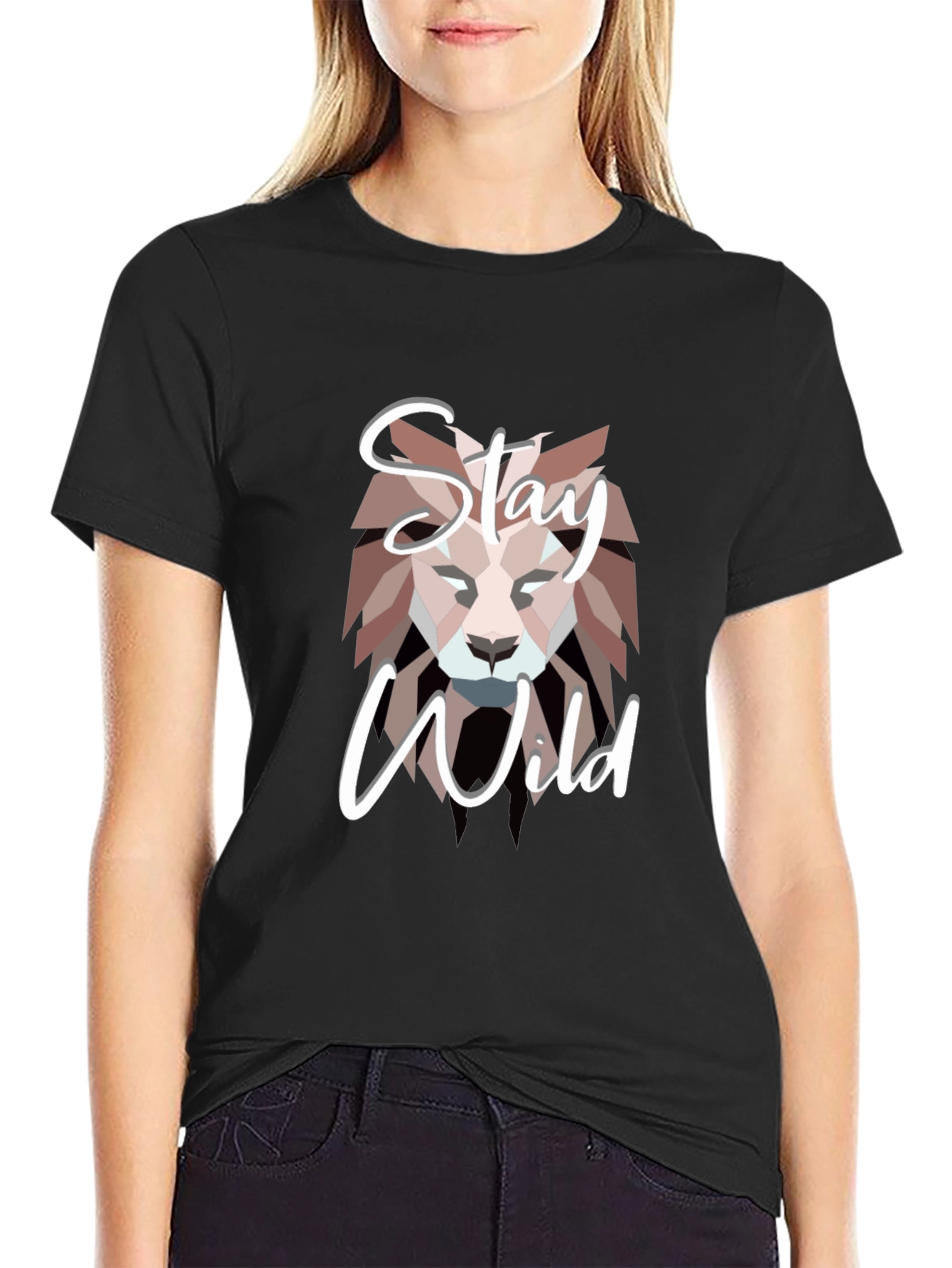 Stay Wild Lion Graphic Black T-Shirt
