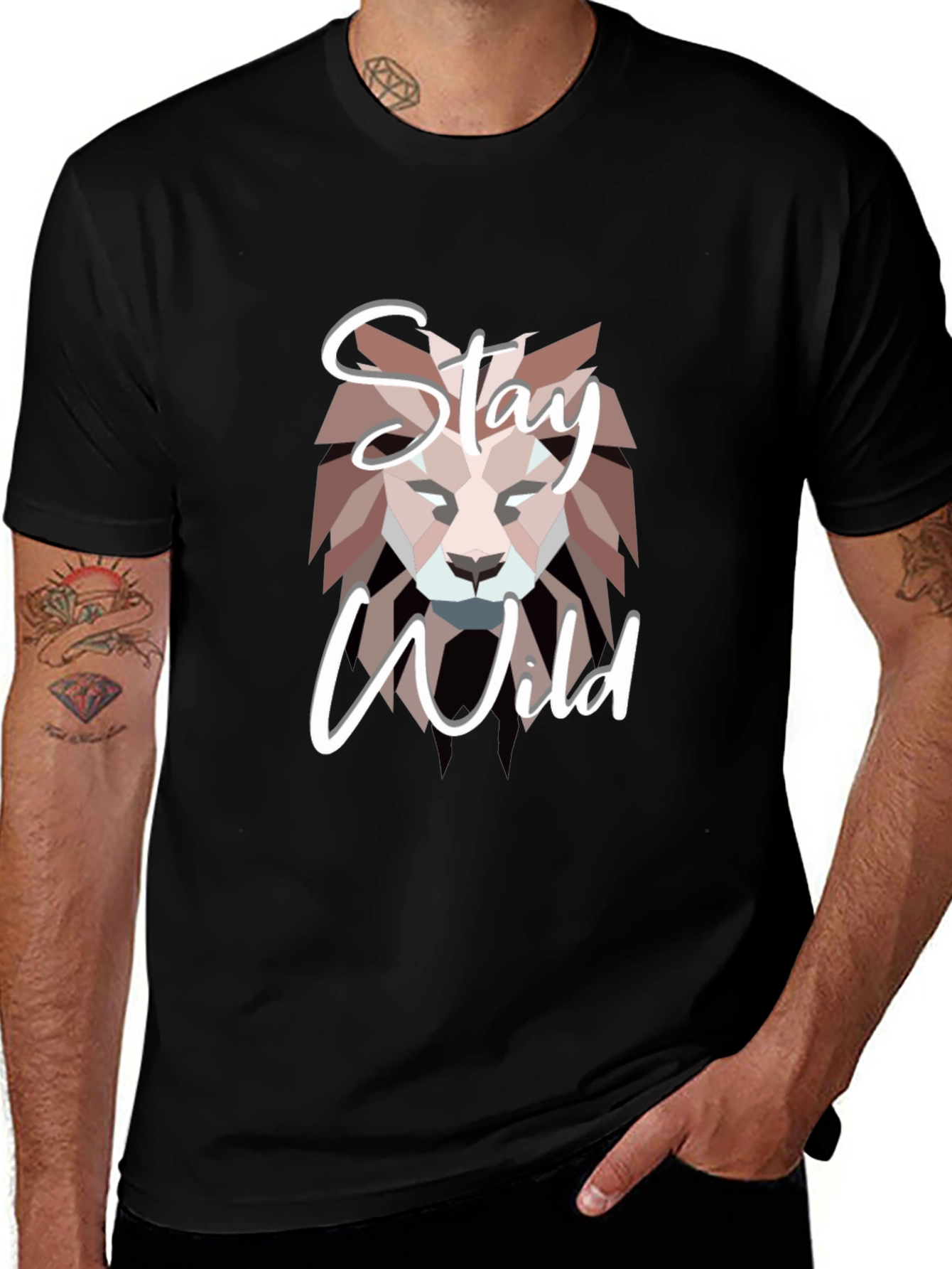 Stay Wild Lion Graphic Black T-Shirt