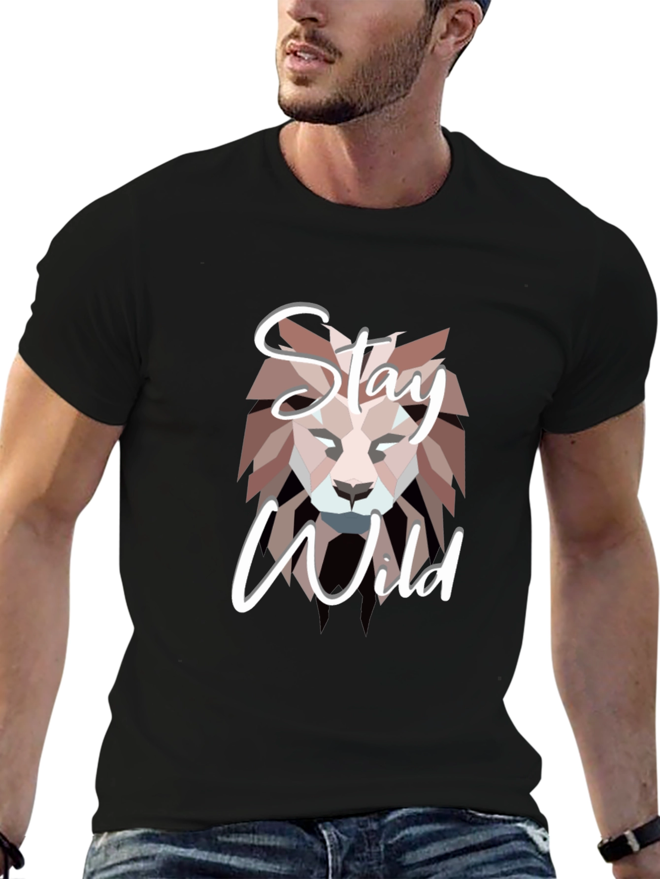 Stay Wild Lion Graphic Black T-Shirt