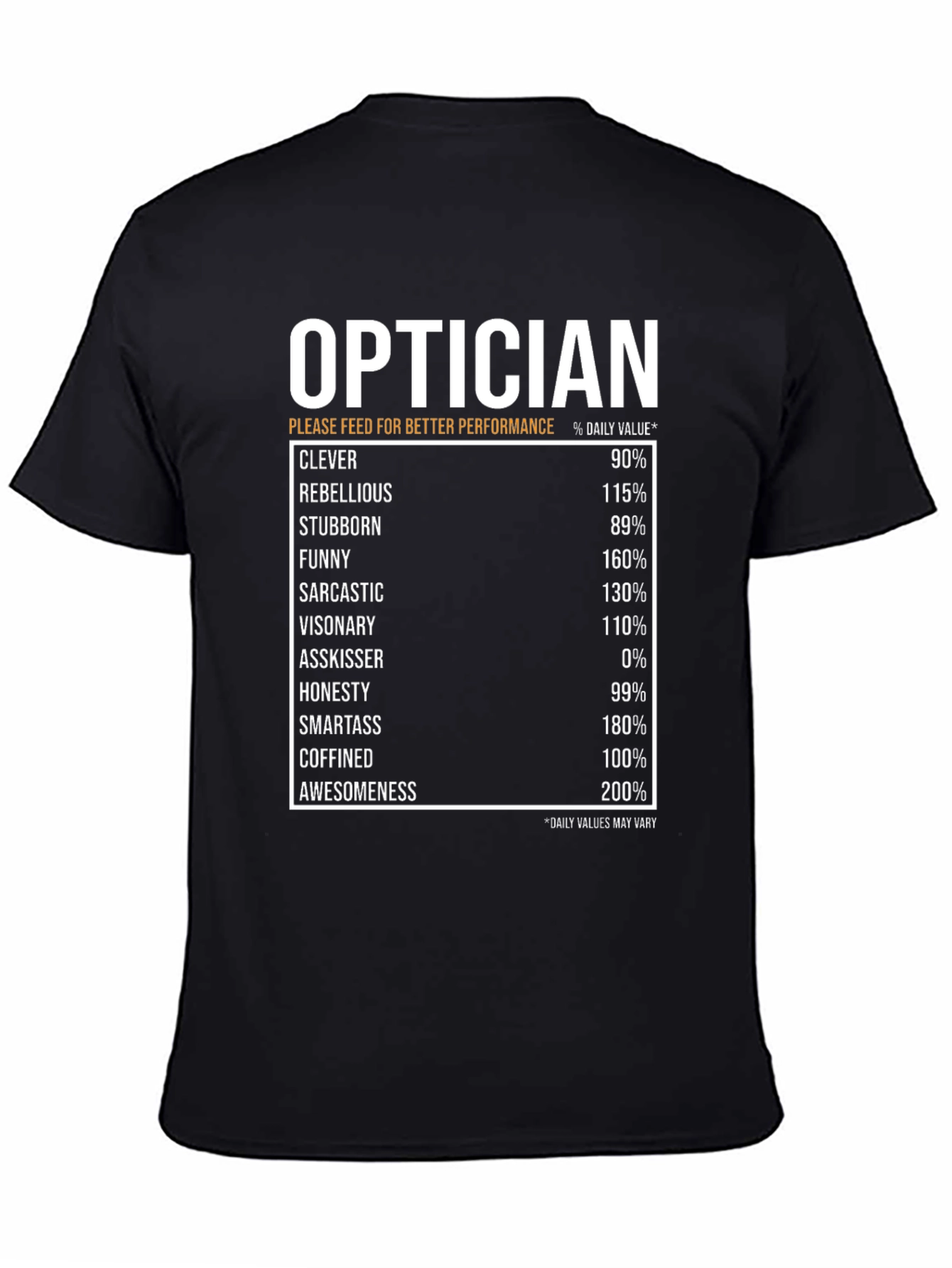 Optician Humor T-Shirt: Daily Value Specs