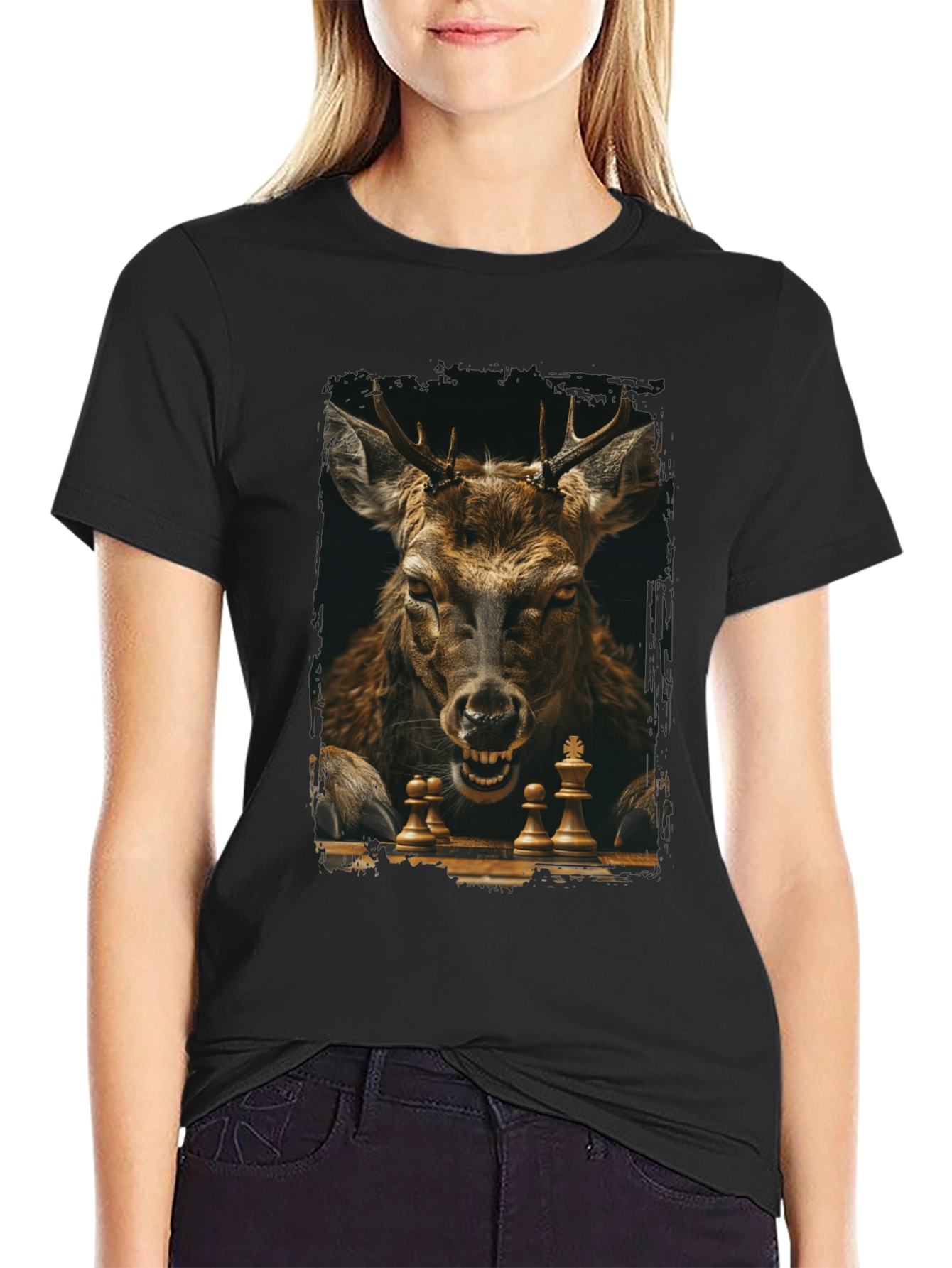 Chess Deer Graphic Tee - Unique Animal Design