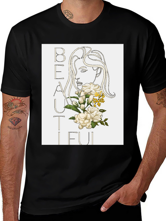 Beautiful Floral Graphic Black T-Shirt