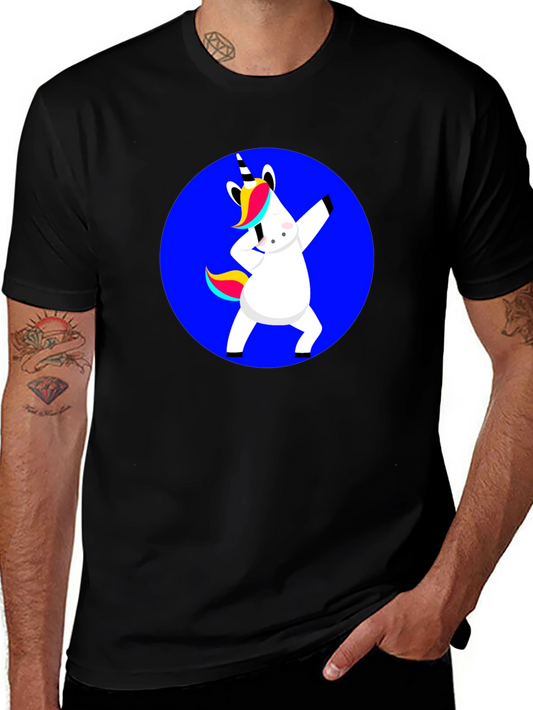 Unicorn Dabbing Graphic T-Shirt - Black Crew Neck