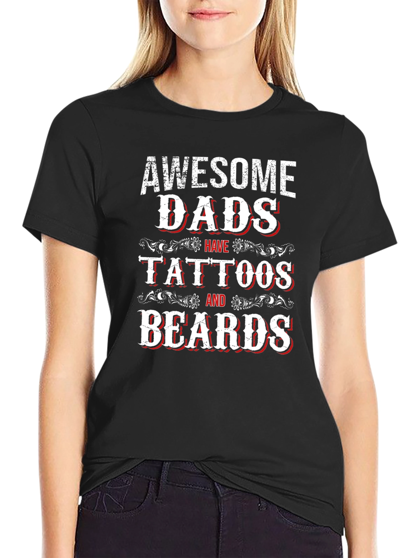 Awesome Dads Tattoos & Beards Graphic T-Shirt