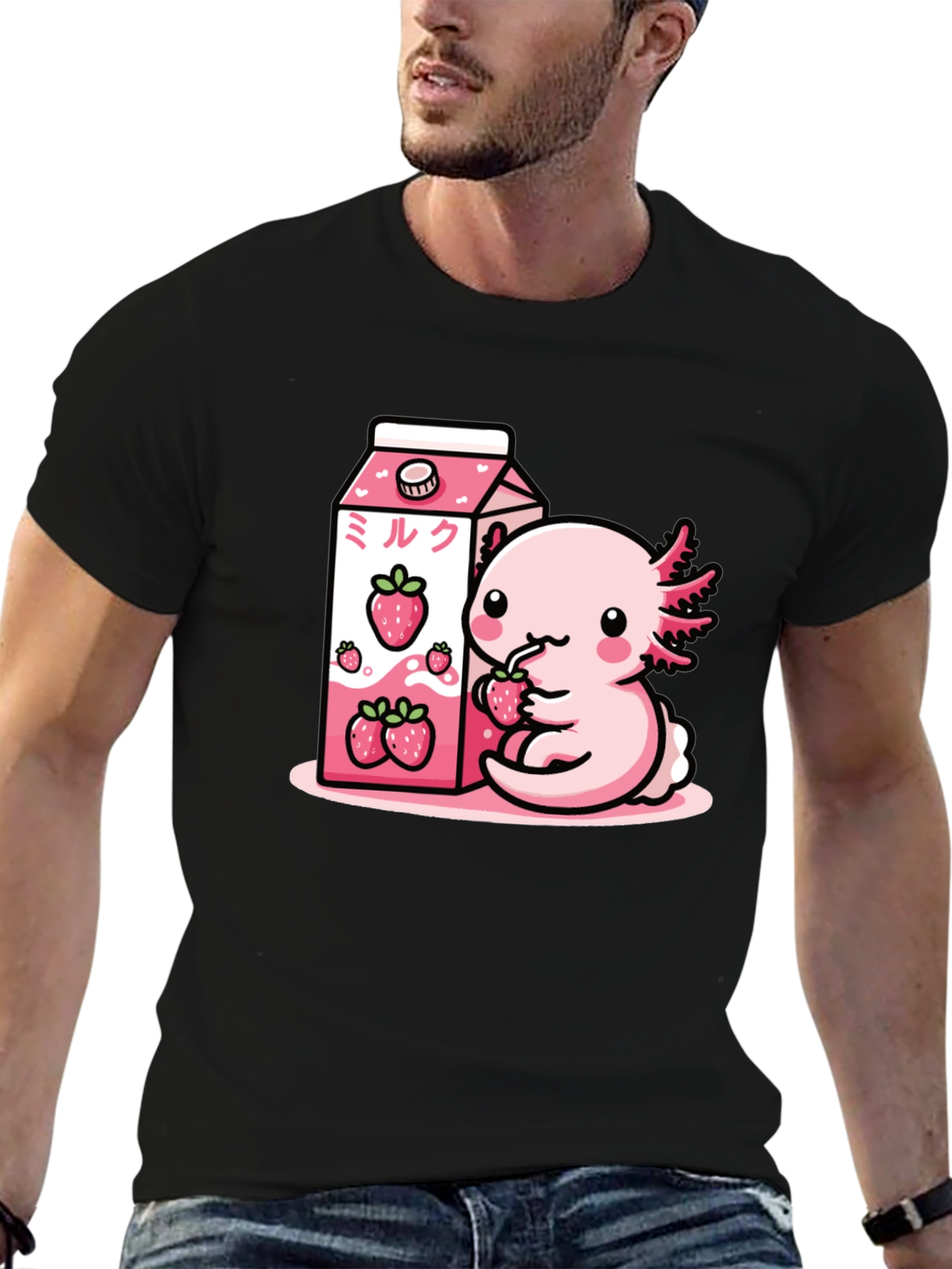 Axolotl & Strawberry Milk T-Shirt - Cute Kawaii Design