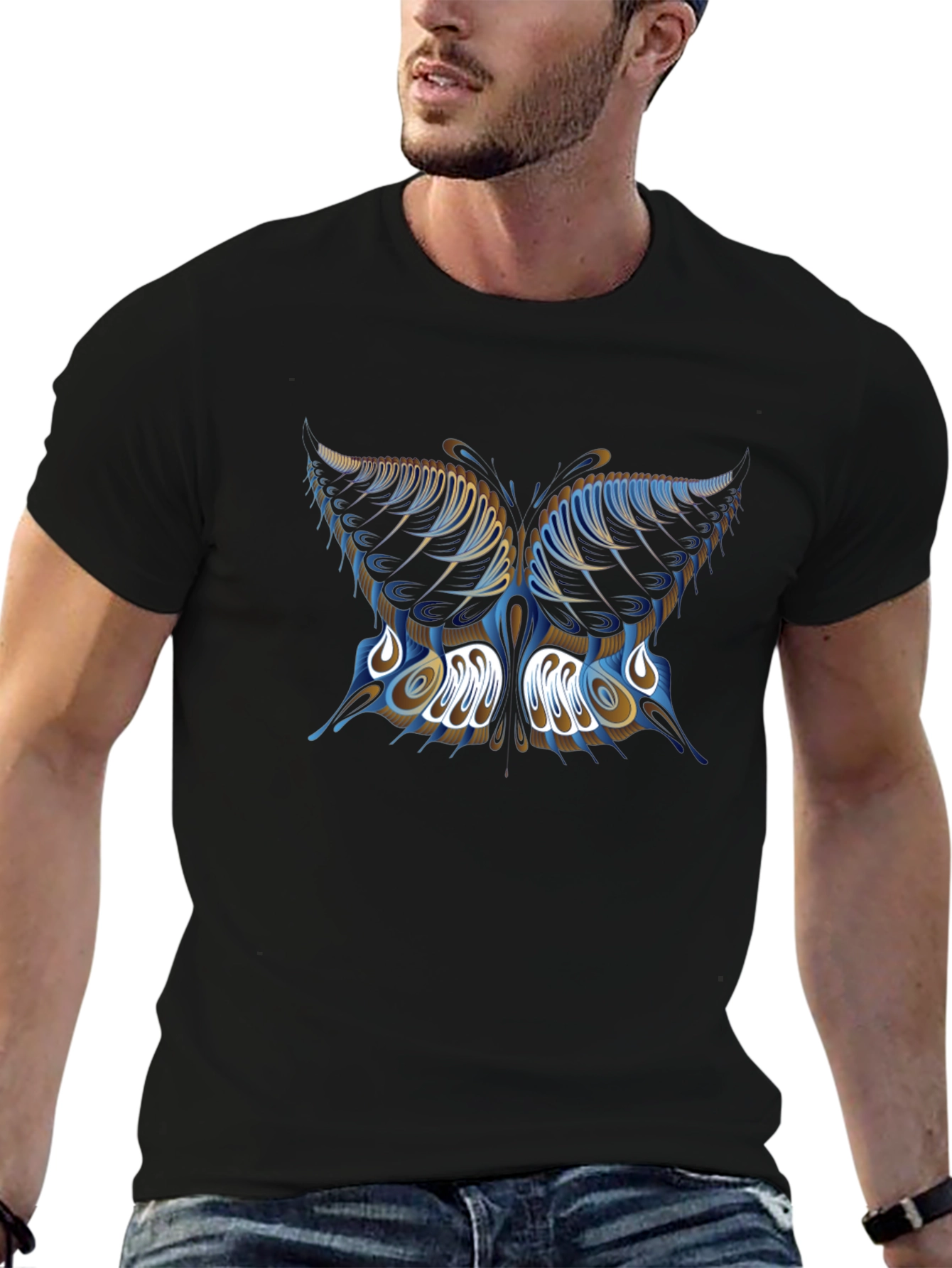Butterfly Graphic Print Black T-Shirt