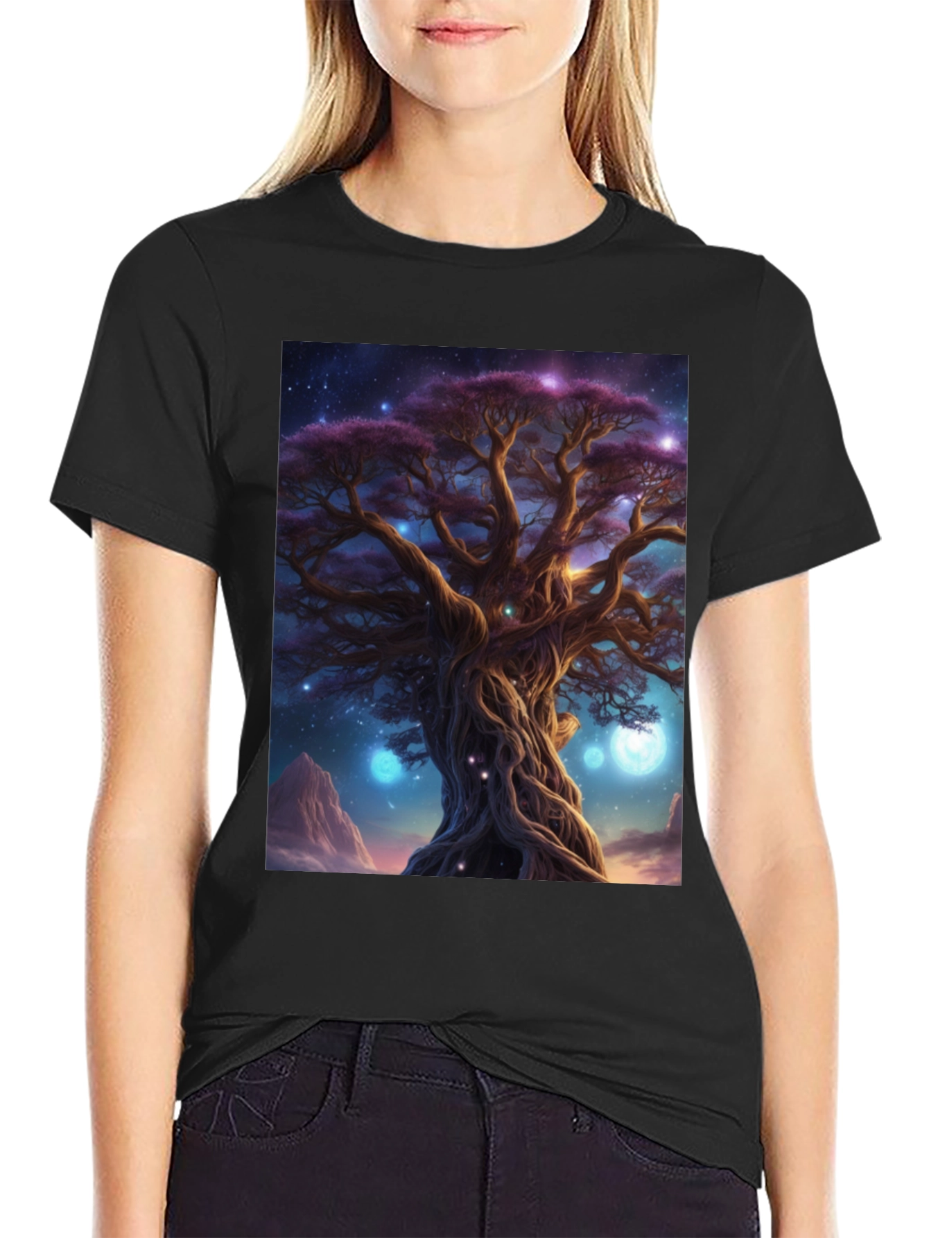 Mystic Tree Graphic Tee - Black Cotton Blend