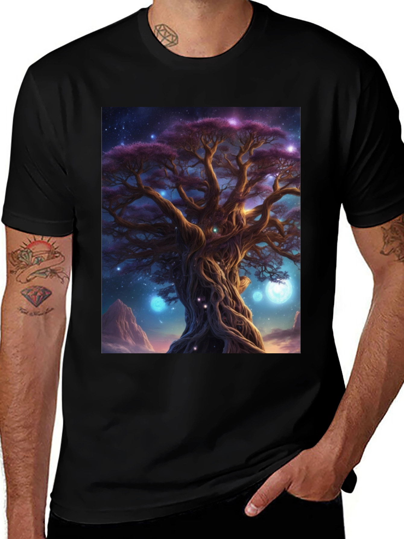 Mystic Tree Graphic Tee - Black Cotton Blend