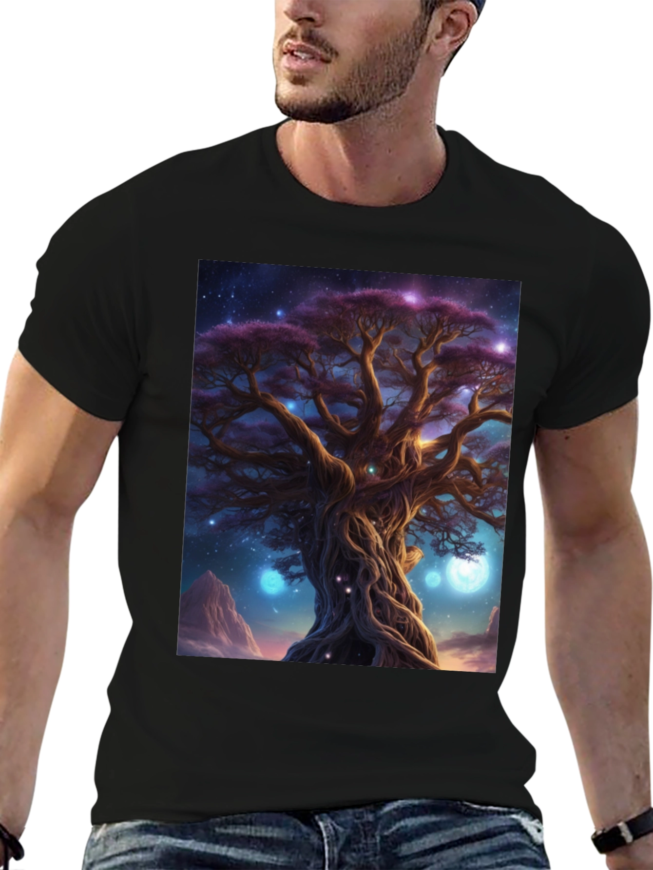 Mystic Tree Graphic Tee - Black Cotton Blend