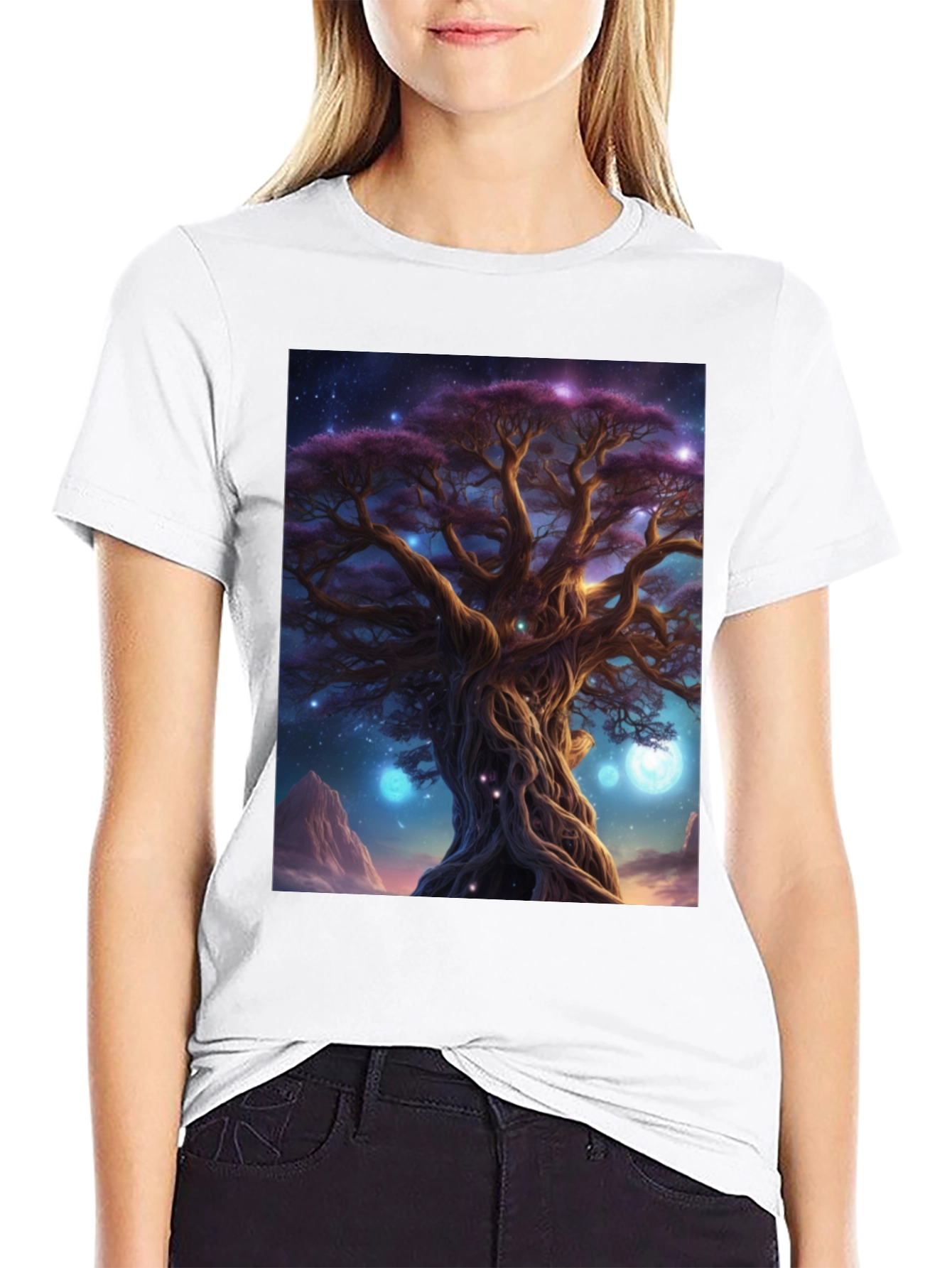 Mystic Tree Graphic Tee - Black Cotton Blend
