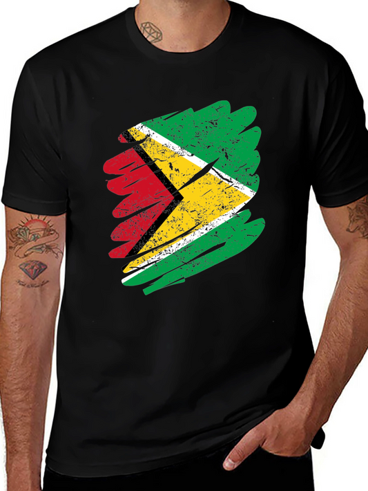Guyana Flag Brush Stroke Mens Black T-Shirt