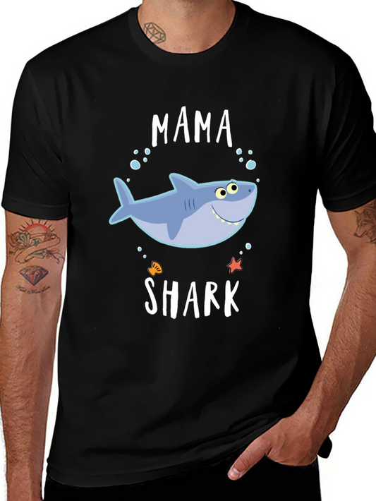 Mama Shark Graphic Tee - Black Cotton Blend T-Shirt