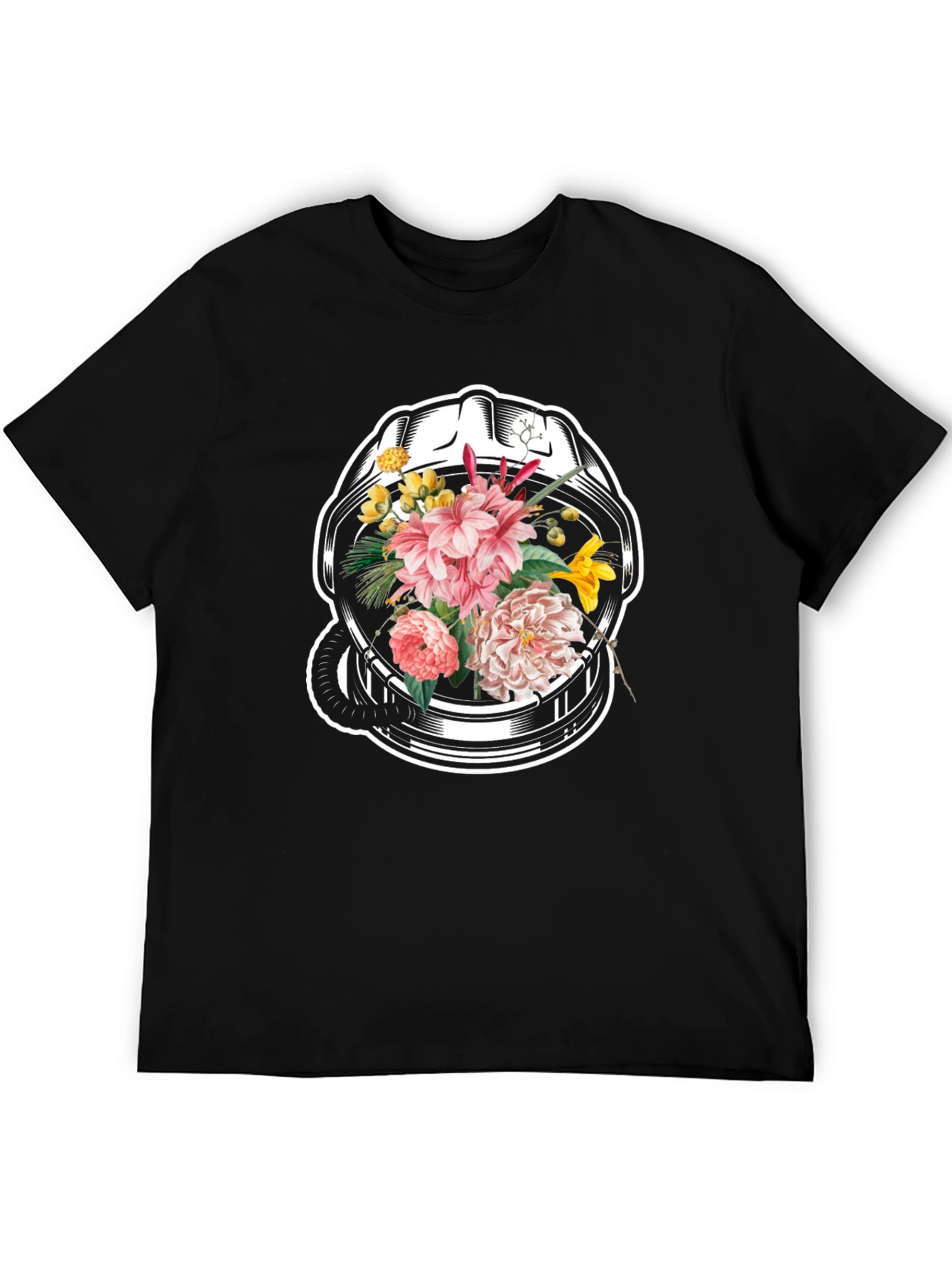 Floral Astronaut Helmet Graphic Tee - Unique Design