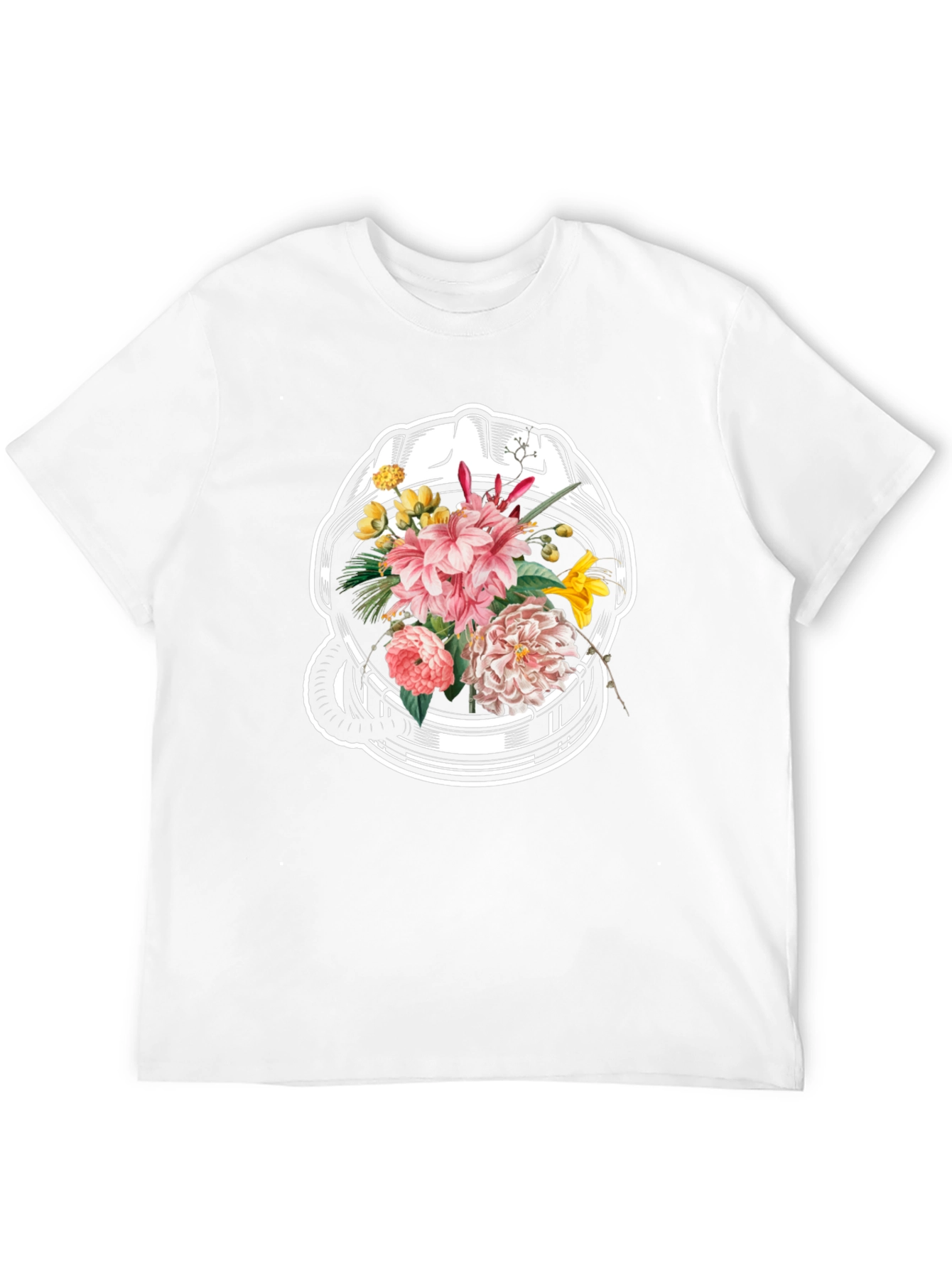 Floral Astronaut Helmet Graphic Tee - Unique Design