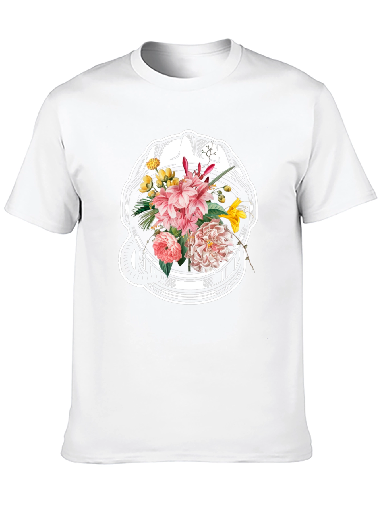 Floral Astronaut Helmet Graphic Tee - Unique Design