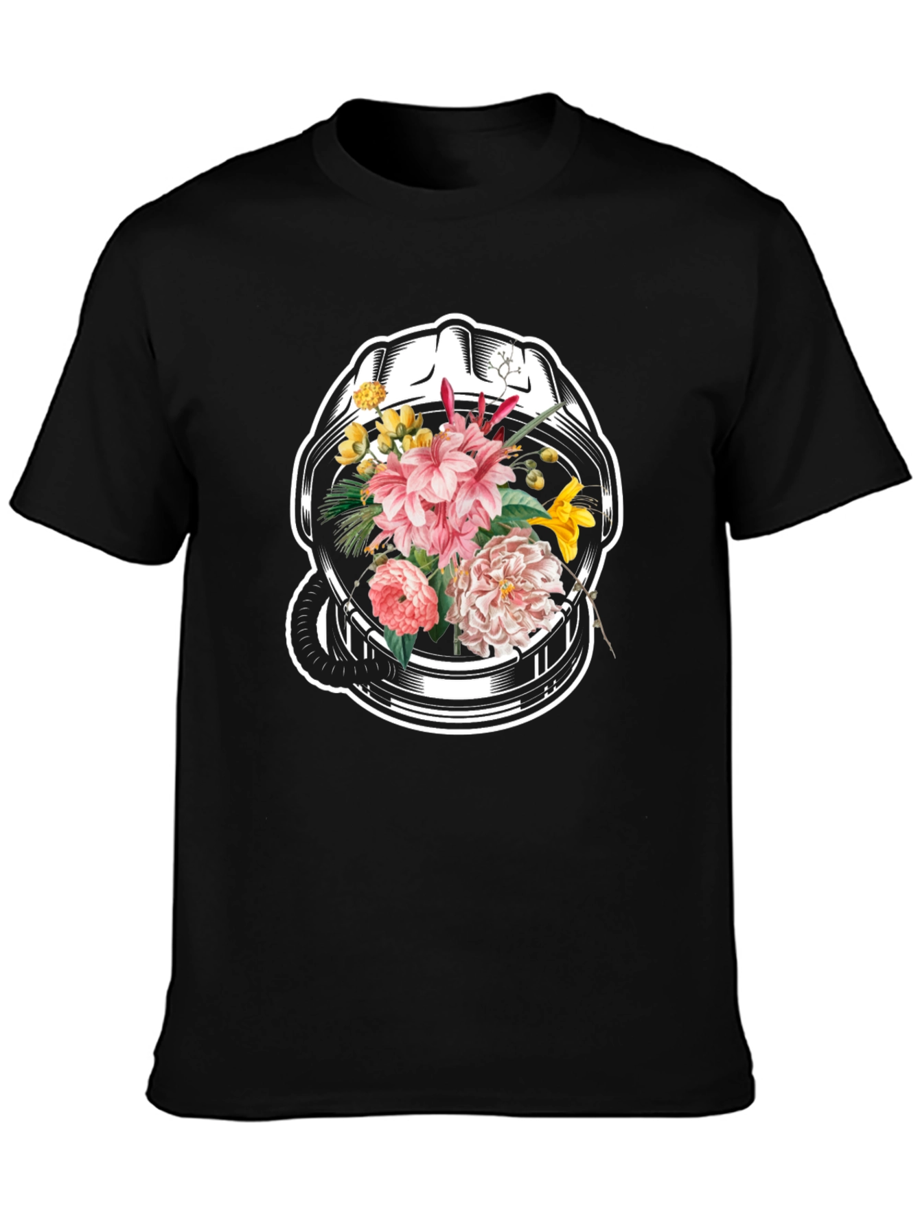Floral Astronaut Helmet Graphic Tee - Unique Design