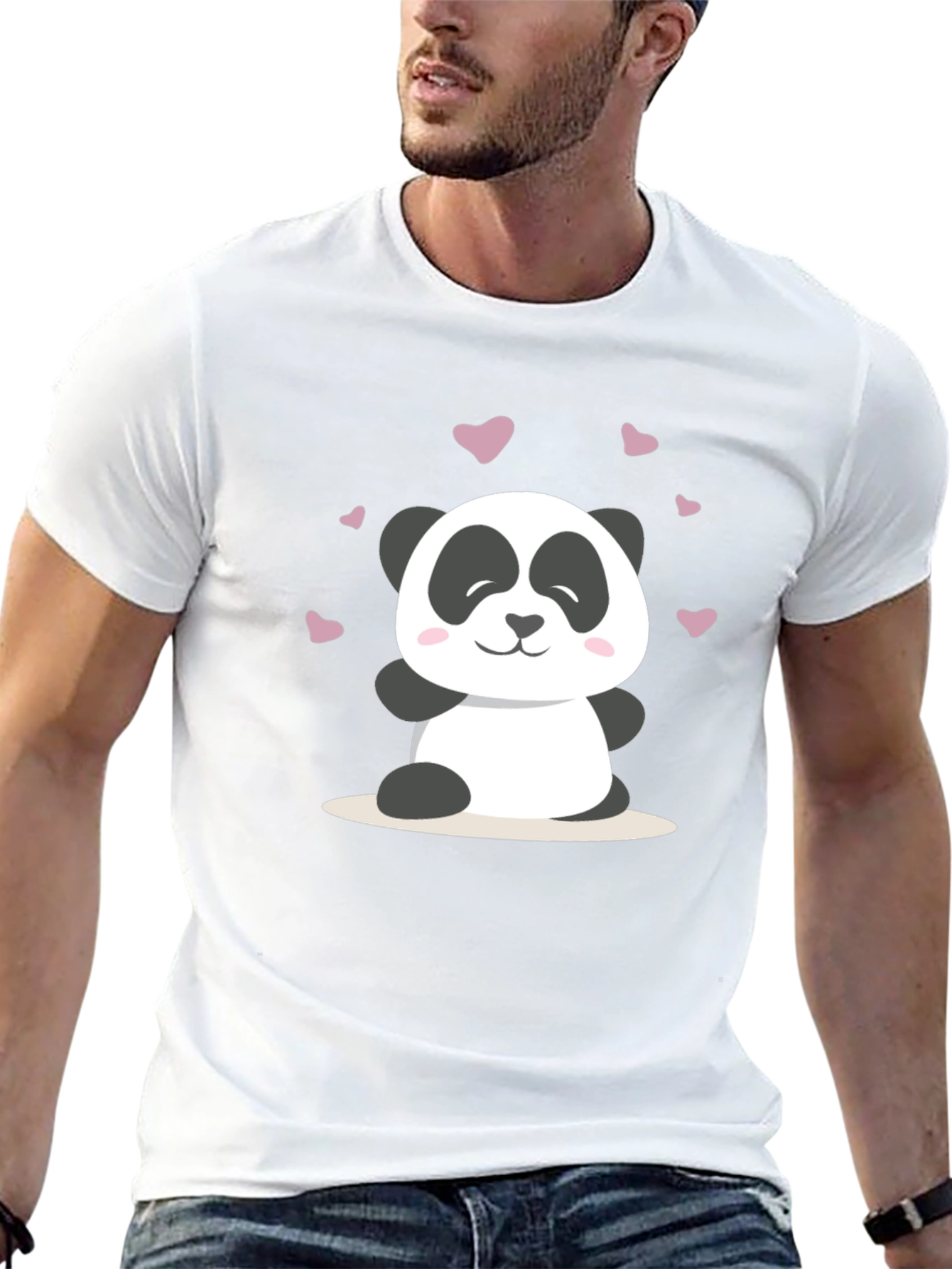Cute Panda Heart Graphic T-Shirt - Soft Black Tee
