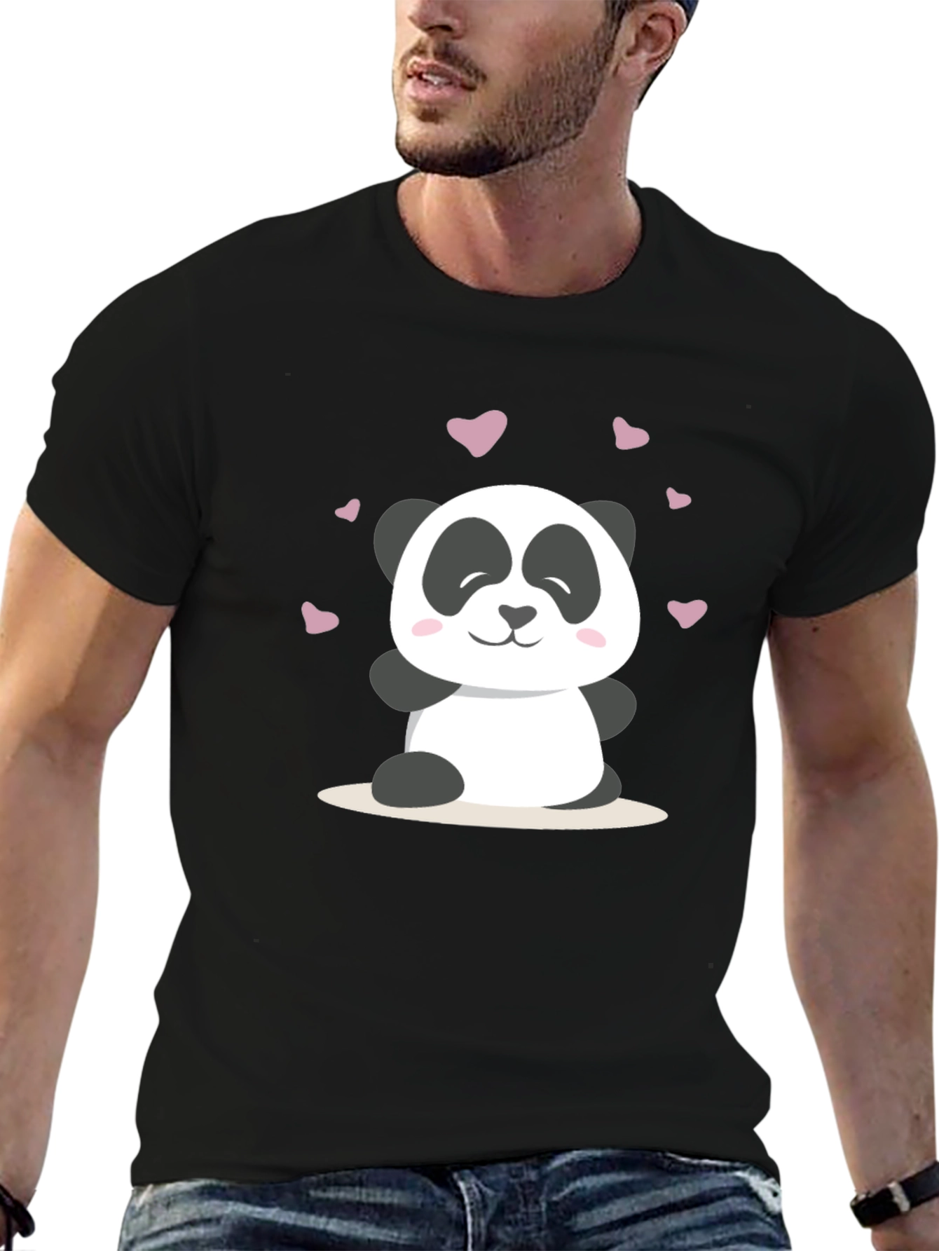 Cute Panda Heart Graphic T-Shirt - Soft Black Tee