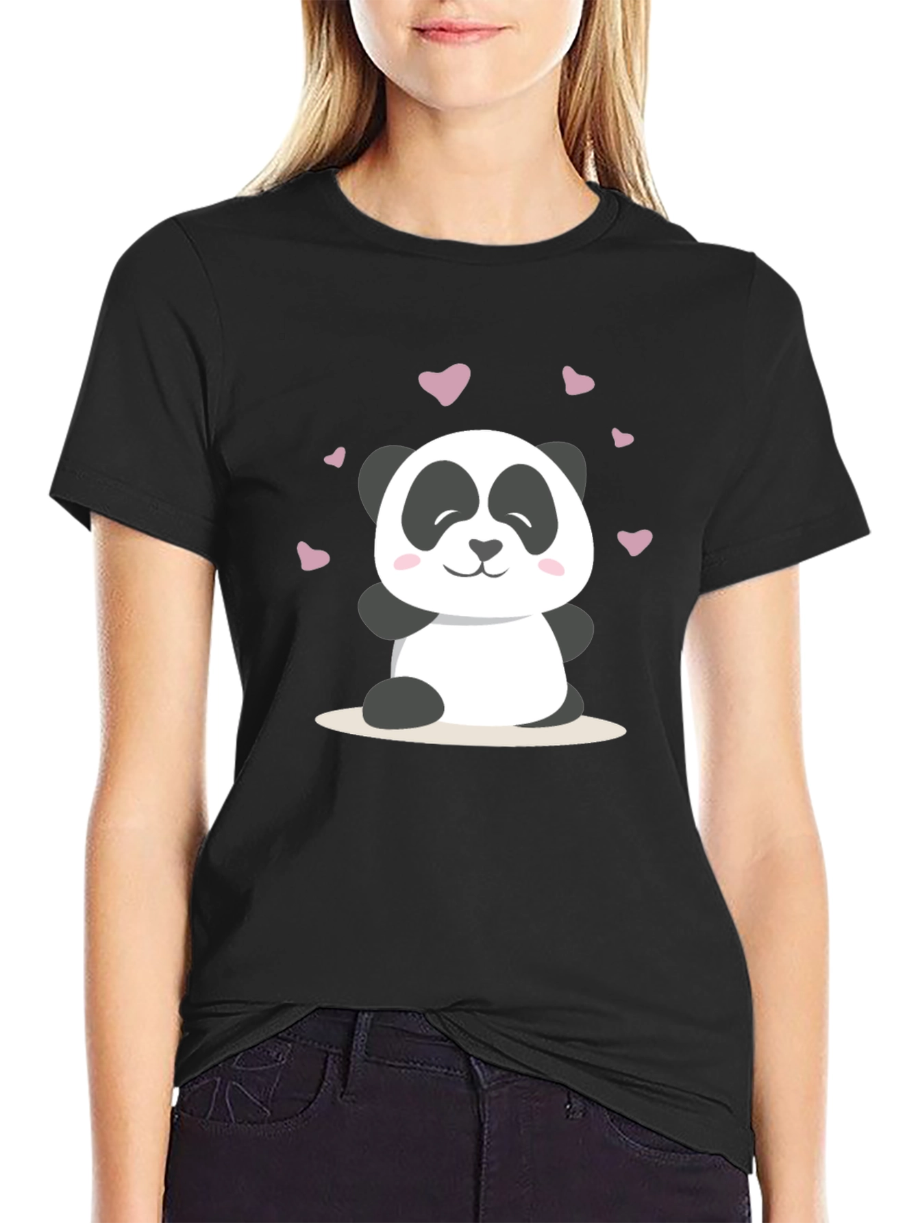 Cute Panda Heart Graphic T-Shirt - Soft Black Tee