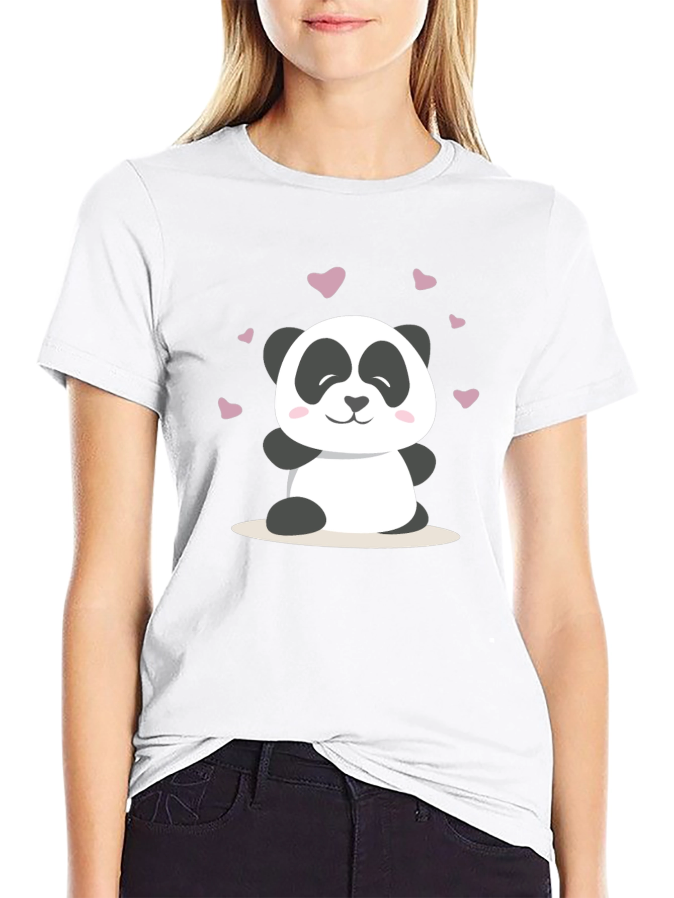 Cute Panda Heart Graphic T-Shirt - Soft Black Tee