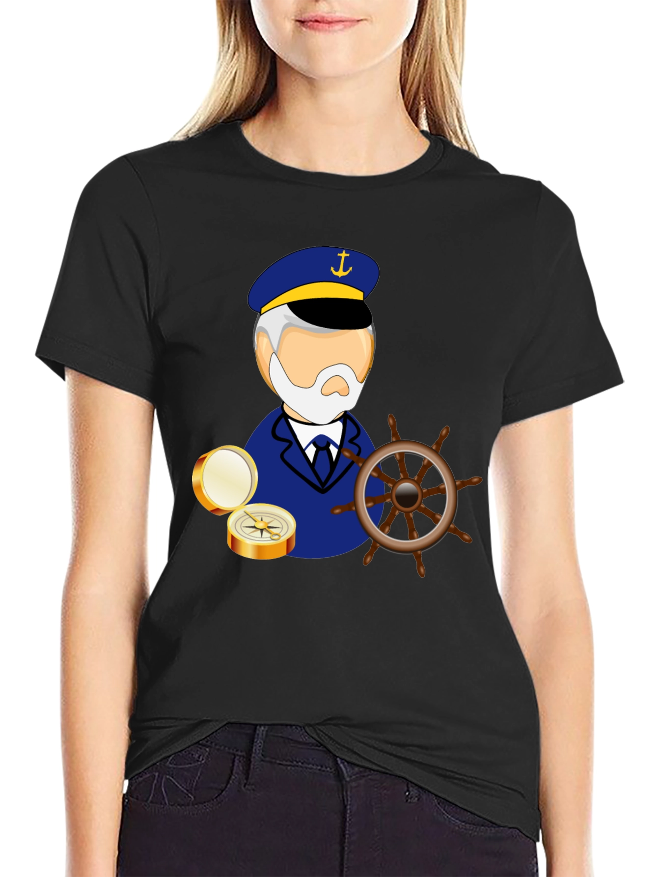 Nautical Captain Graphic Black T-Shirt