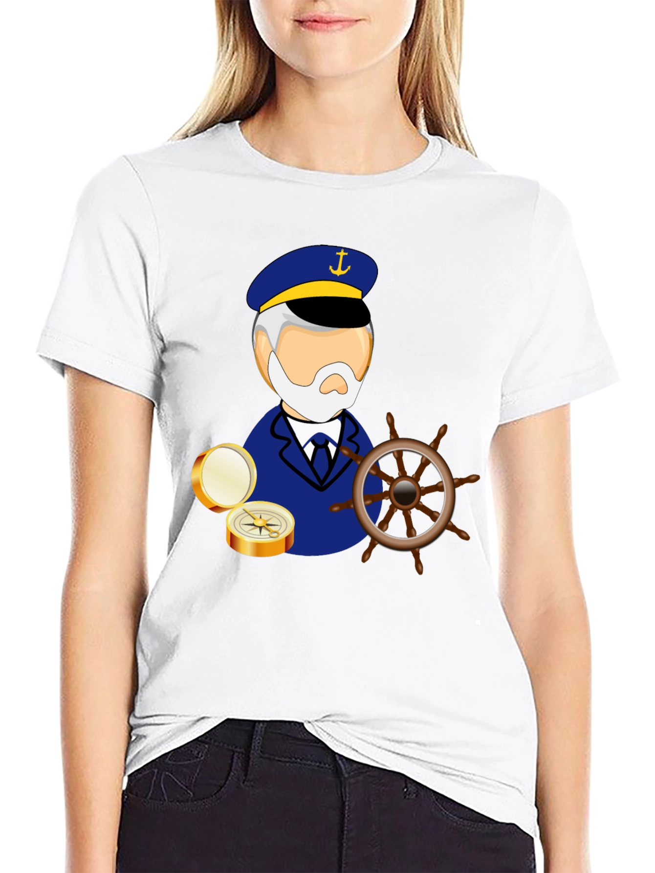 Nautical Captain Graphic Black T-Shirt