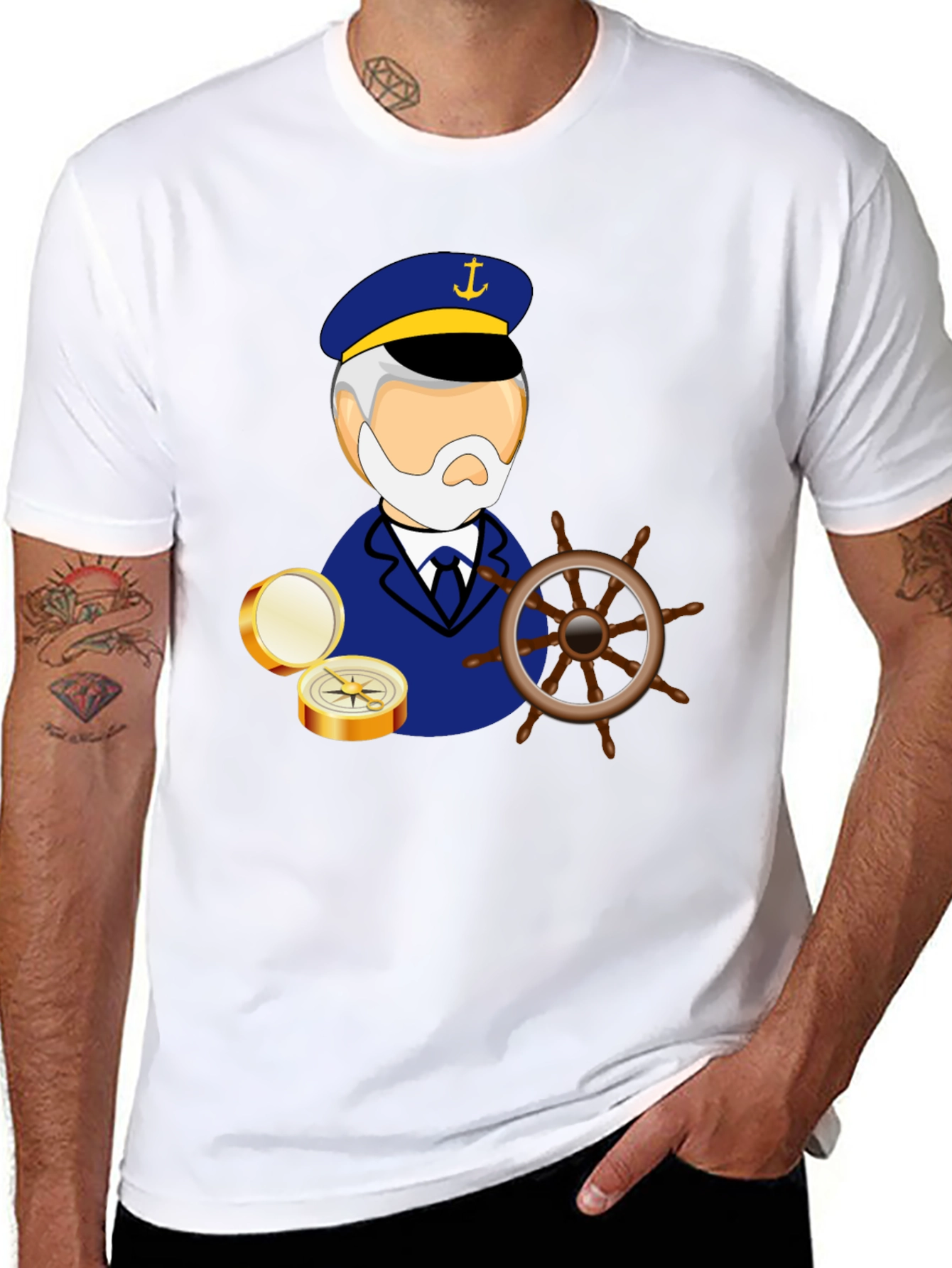 Nautical Captain Graphic Black T-Shirt