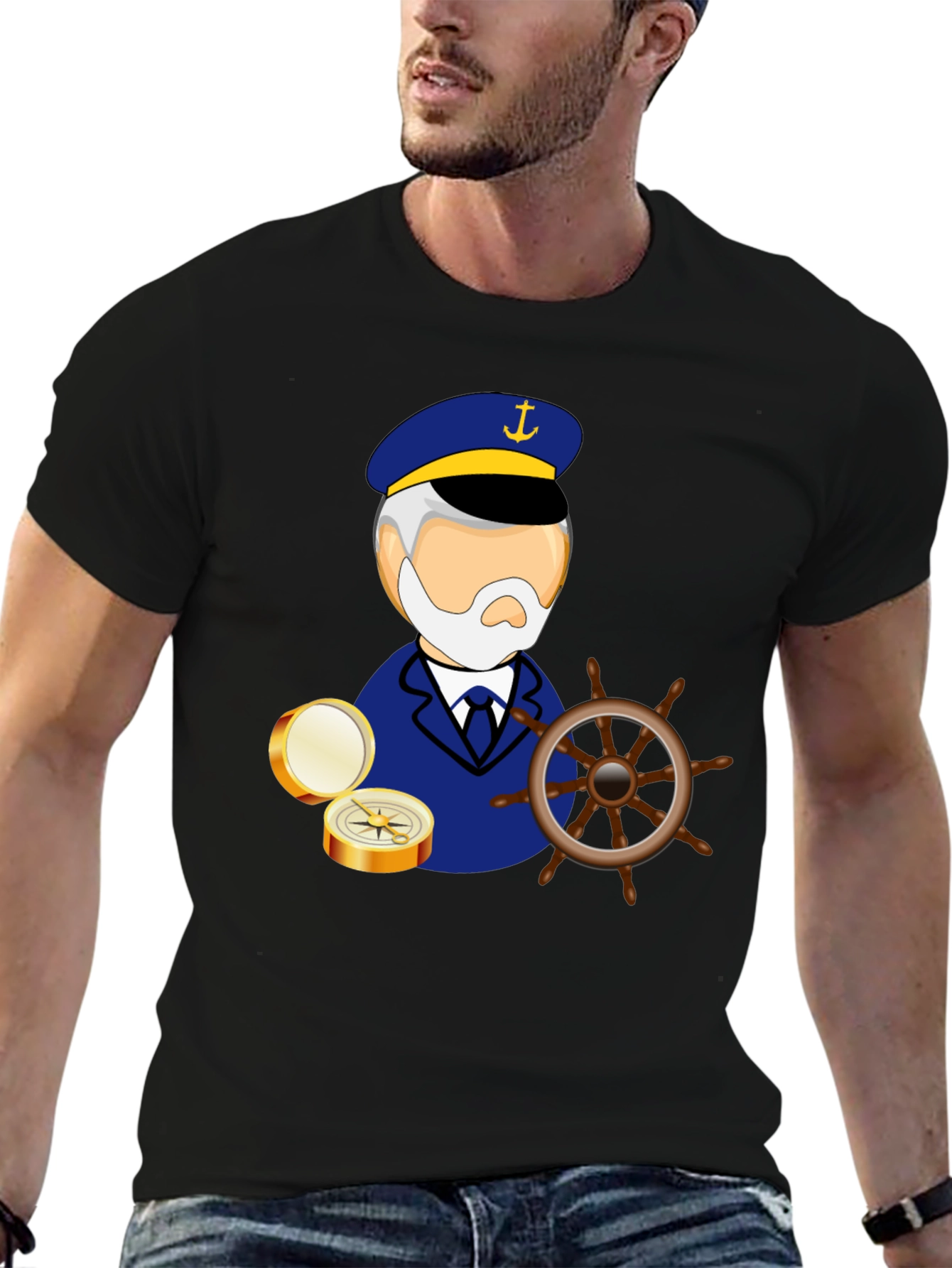 Nautical Captain Graphic Black T-Shirt