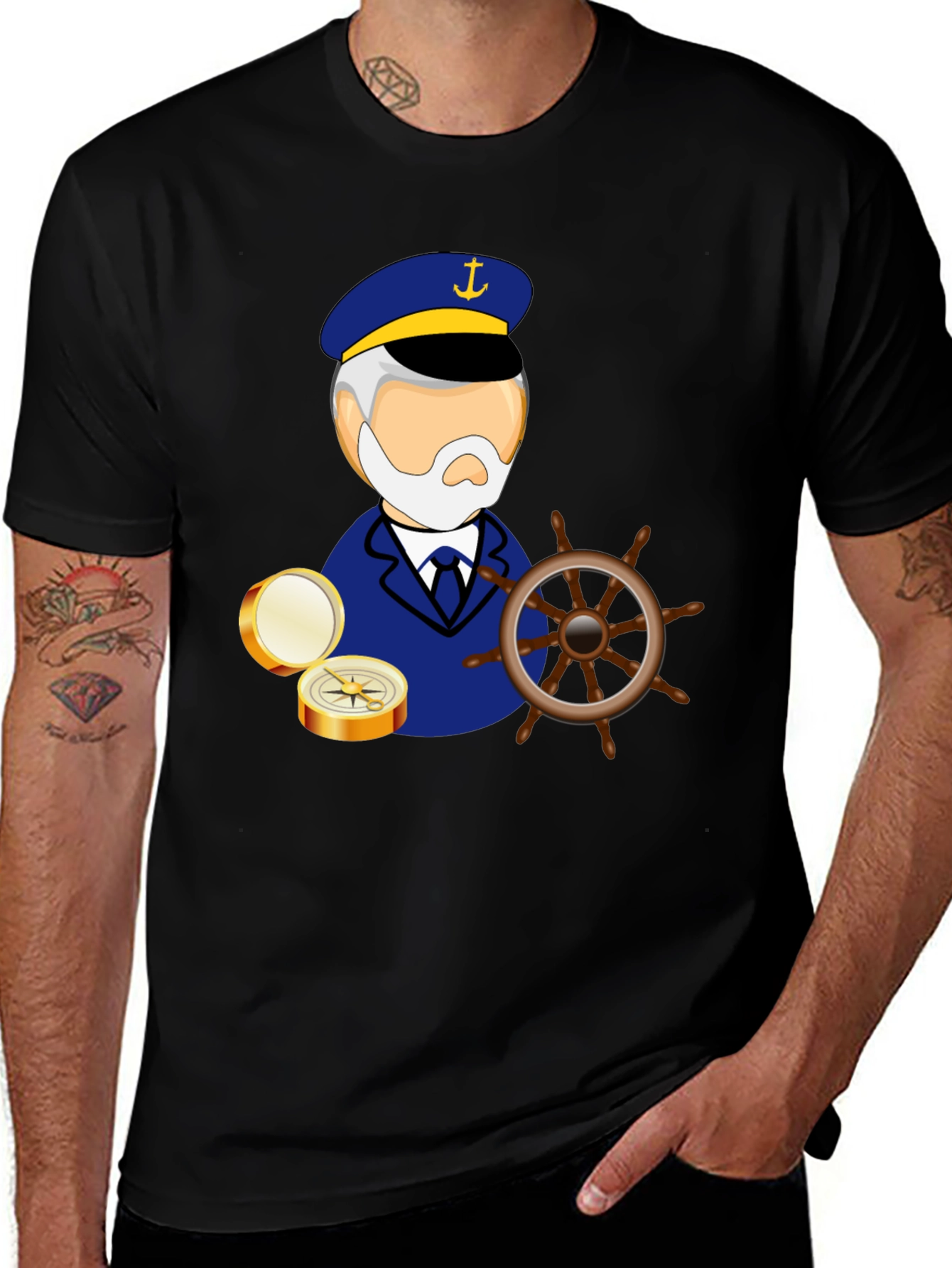 Nautical Captain Graphic Black T-Shirt
