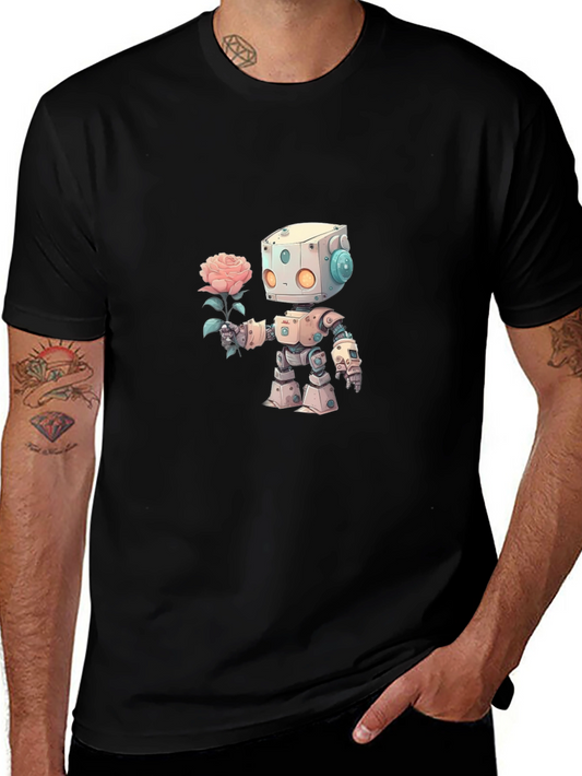 Robot & Rose Graphic Tee - Black Short Sleeve