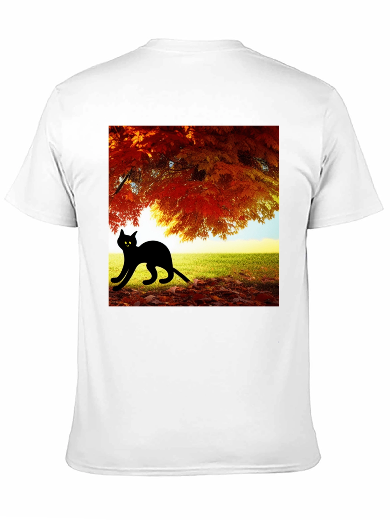 Fall Cat T-Shirt - Nature Inspired Black Tee