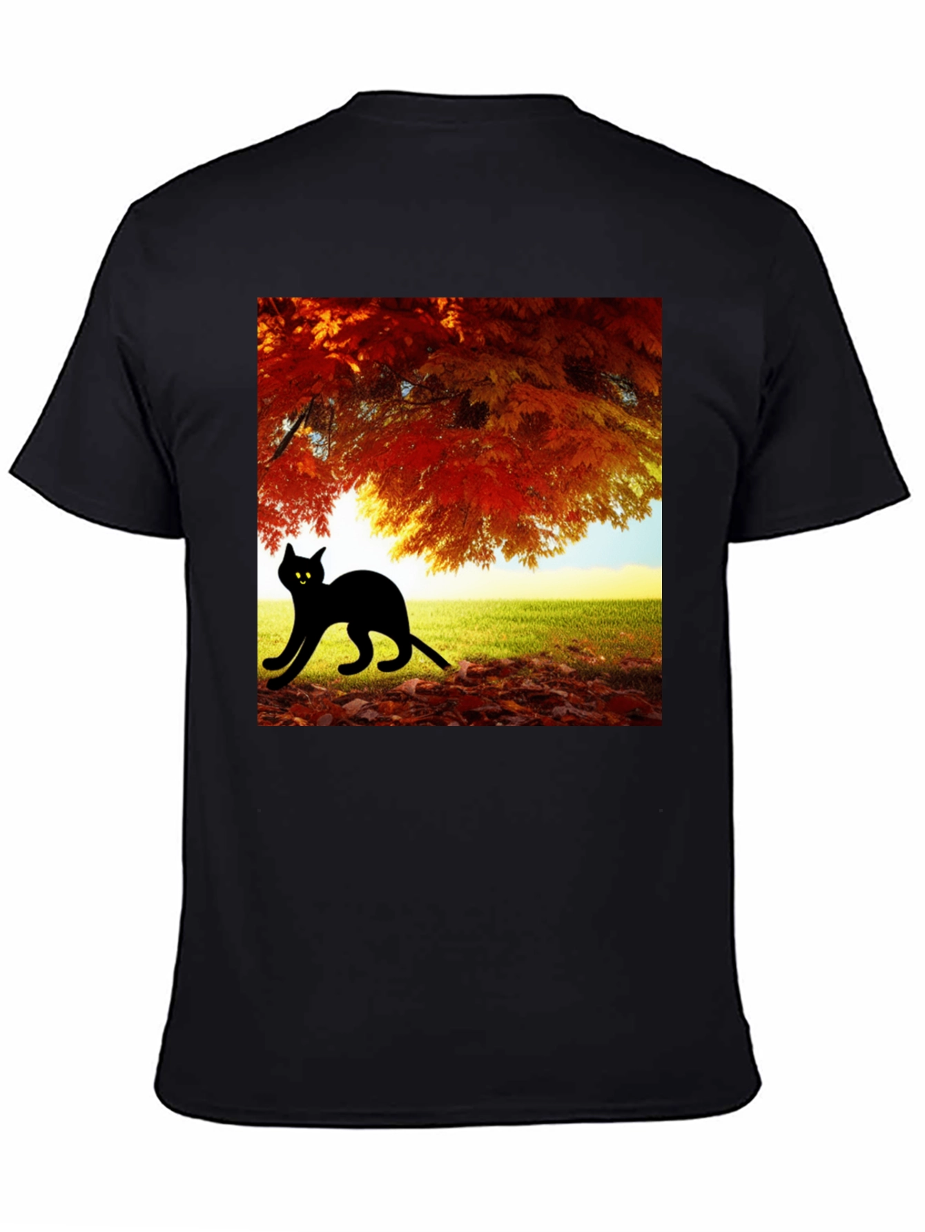 Fall Cat T-Shirt - Nature Inspired Black Tee