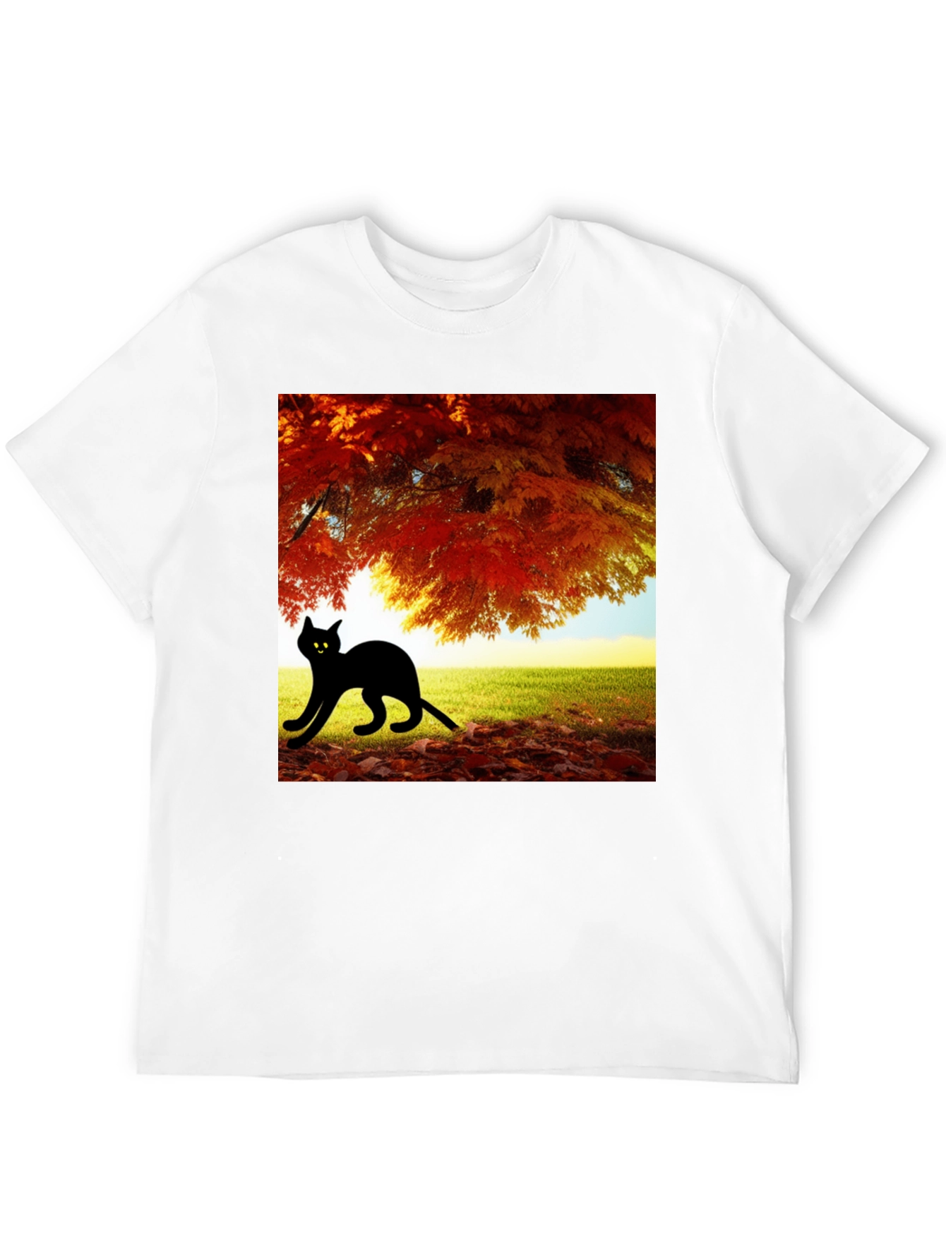 Fall Cat T-Shirt - Nature Inspired Black Tee