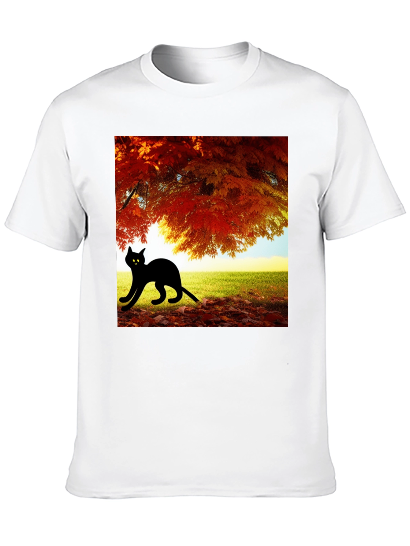 Fall Cat T-Shirt - Nature Inspired Black Tee