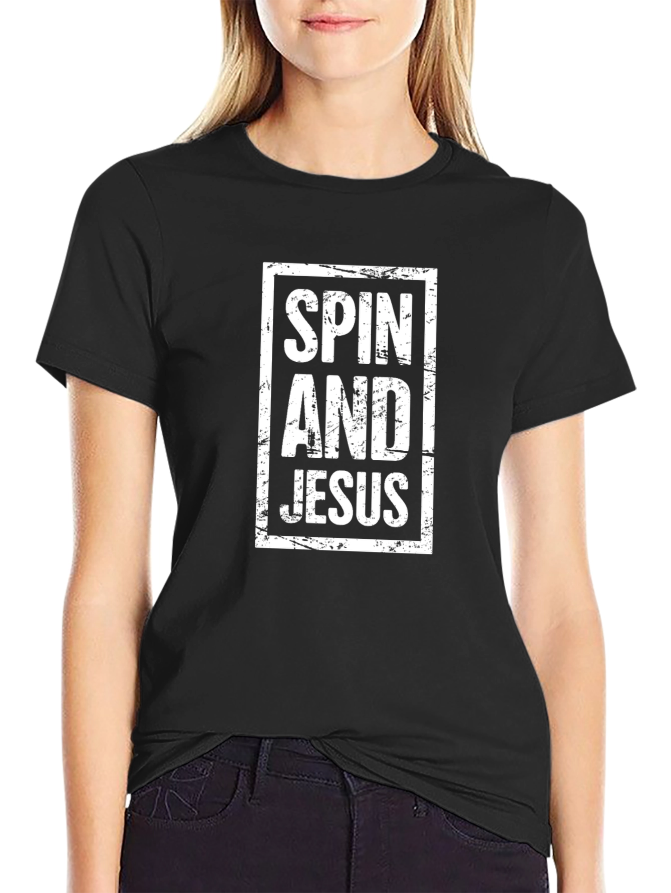 Spin and Jesus Graphic Tee - Black Cotton T-Shirt
