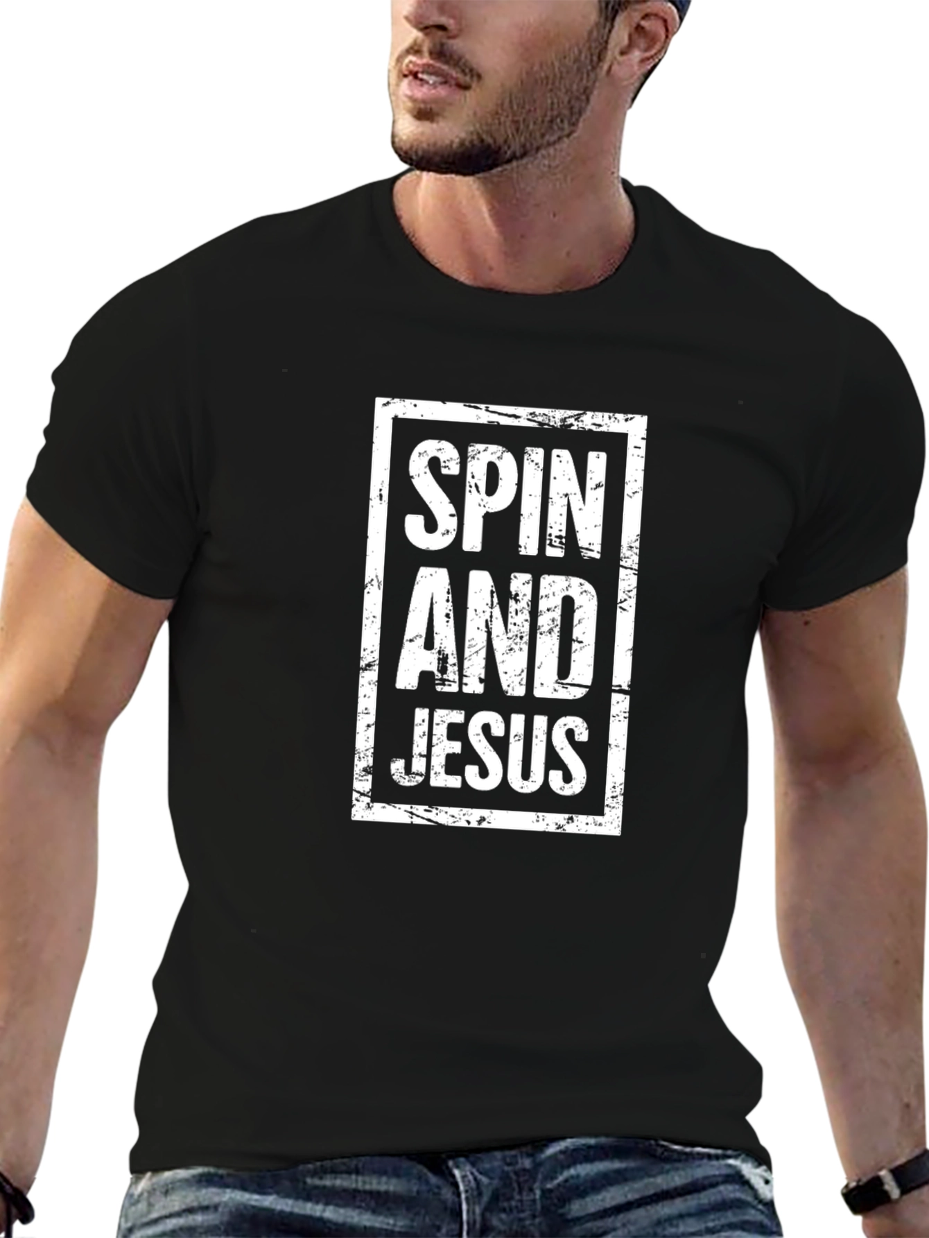 Spin and Jesus Graphic Tee - Black Cotton T-Shirt