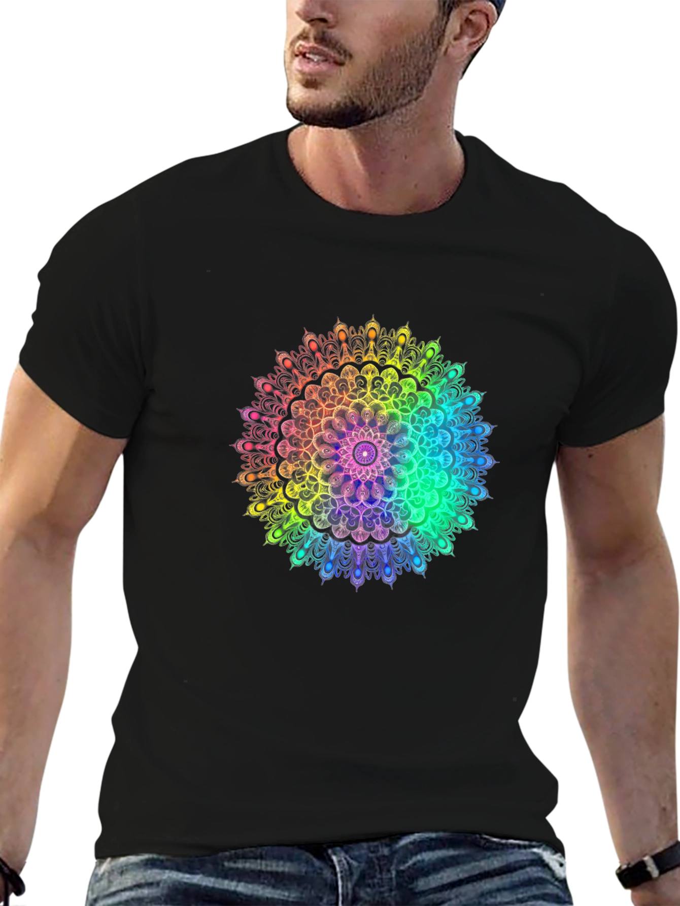 Rainbow Mandala Graphic Black T-Shirt