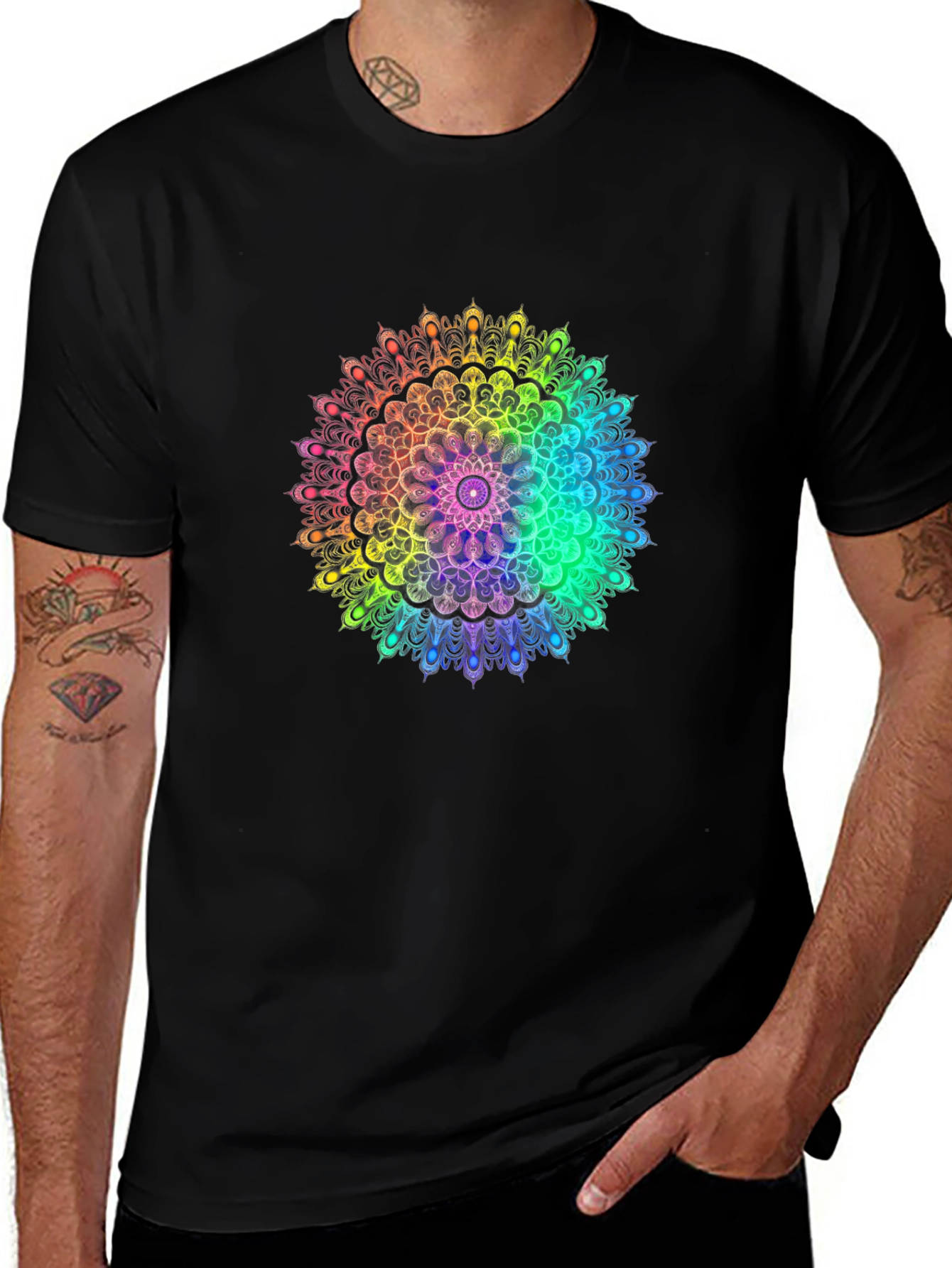 Rainbow Mandala Graphic Black T-Shirt