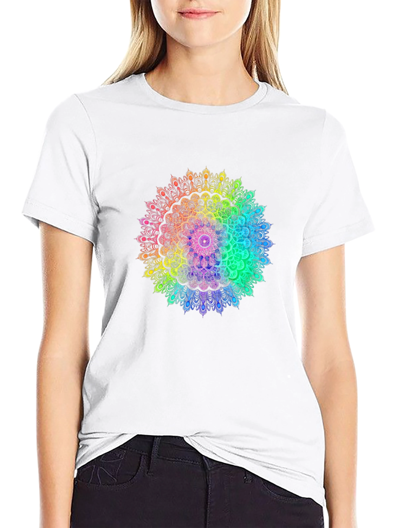 Rainbow Mandala Graphic Black T-Shirt