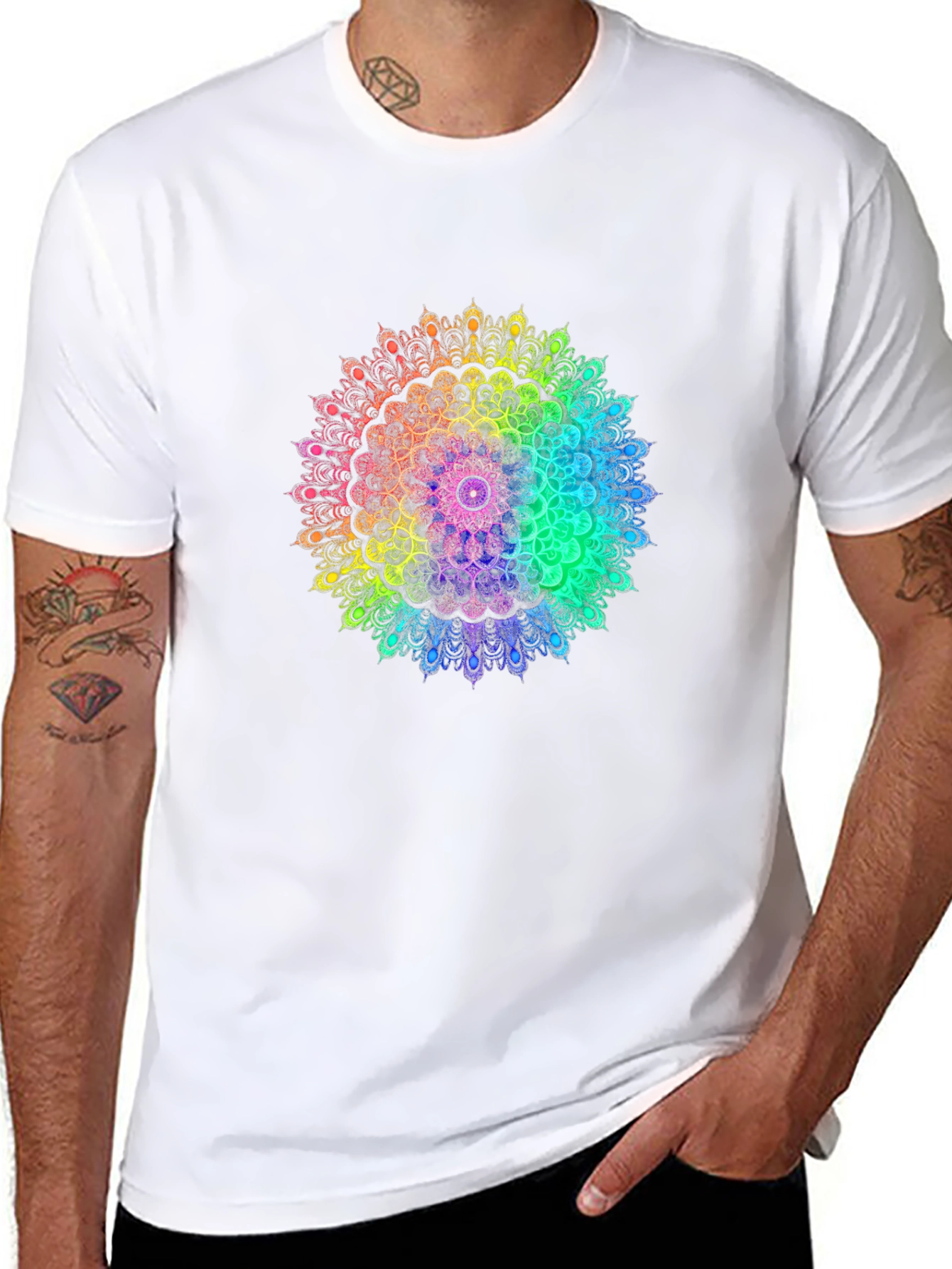 Rainbow Mandala Graphic Black T-Shirt