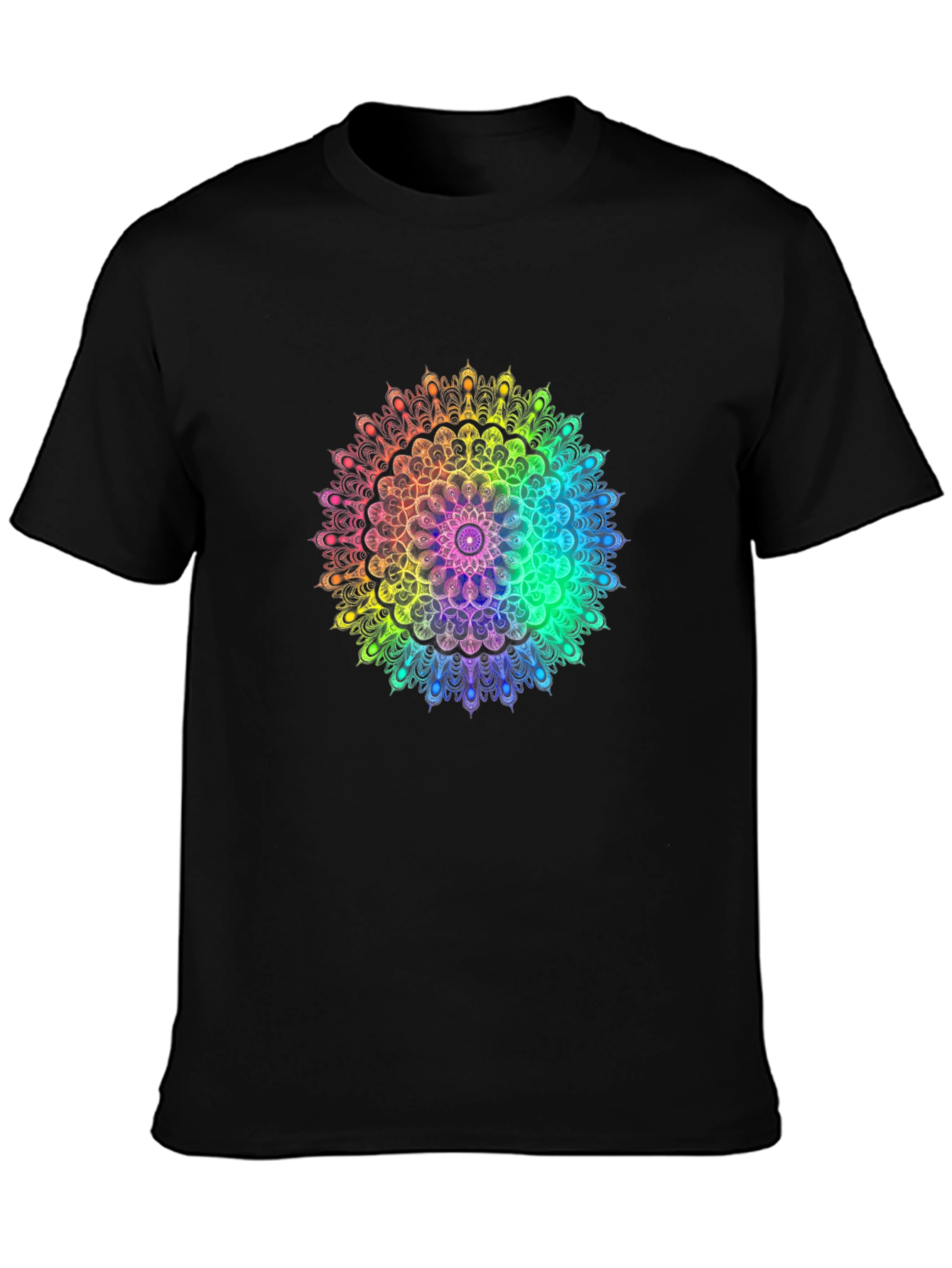 Rainbow Mandala Graphic Black T-Shirt