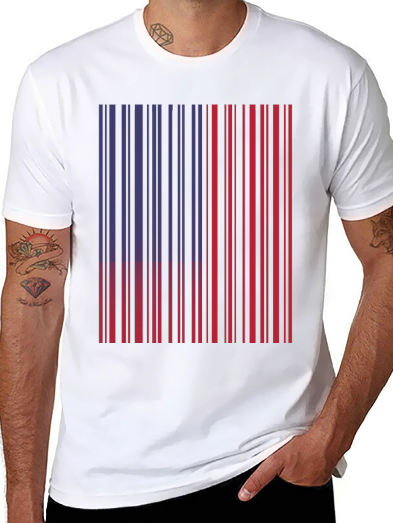 Red & Blue Barcode Graphic T-Shirt