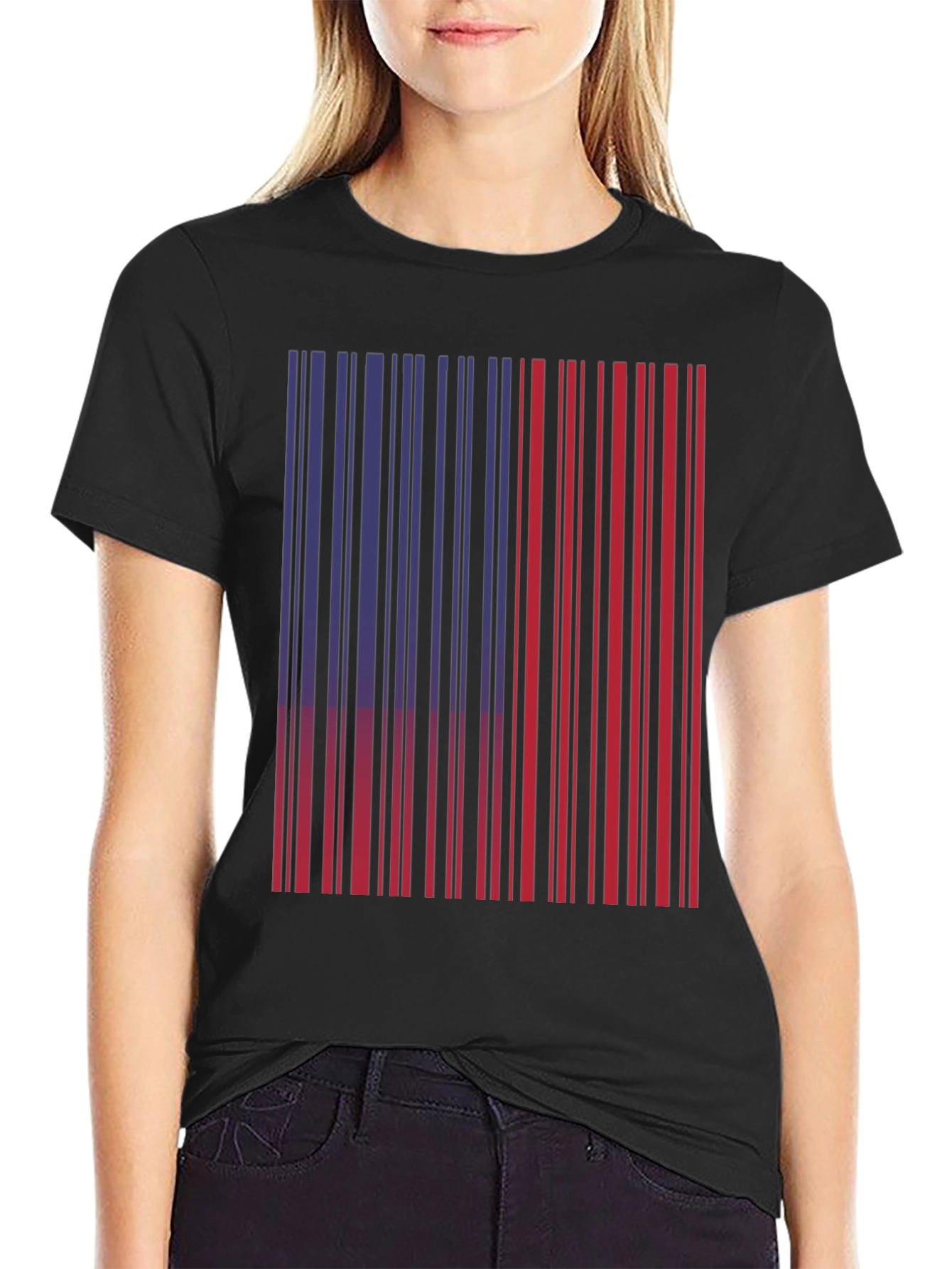 Red & Blue Barcode Graphic T-Shirt